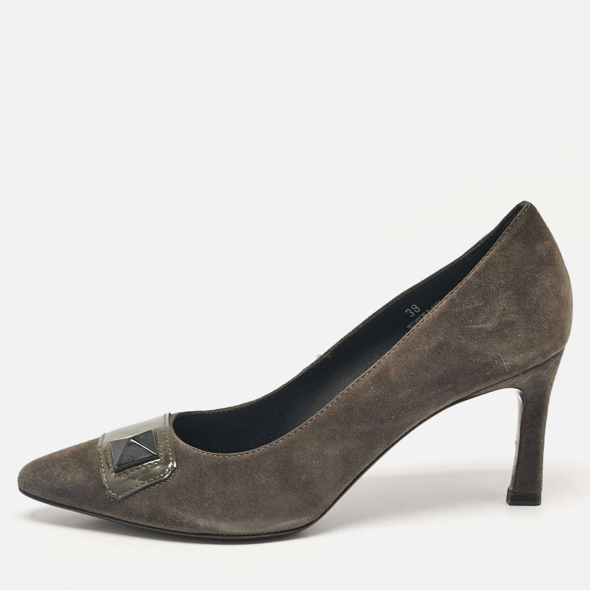 

Tod's Grey/Olive Green Patent and Suede Pointed Toe Pumps Size