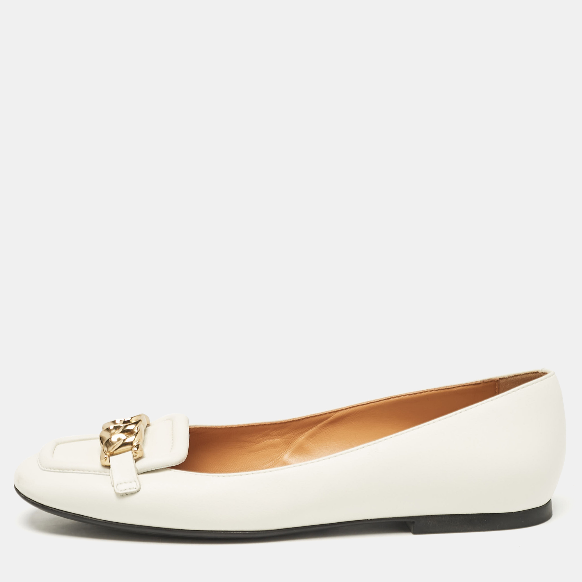 

Tod's White Leather Chain Buckle Ballet Flats Size