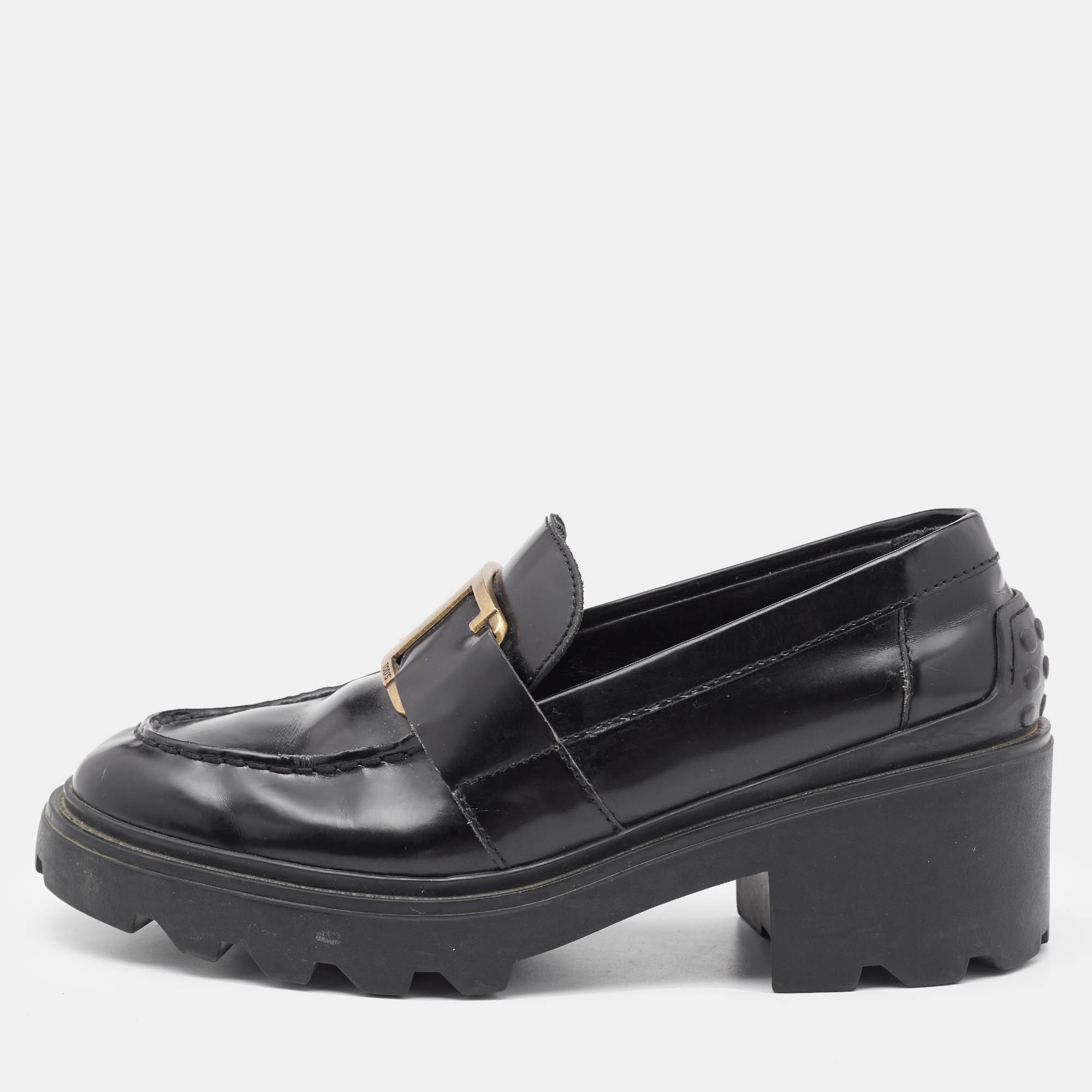 

Tod's Black Leather Platform Loafers Size