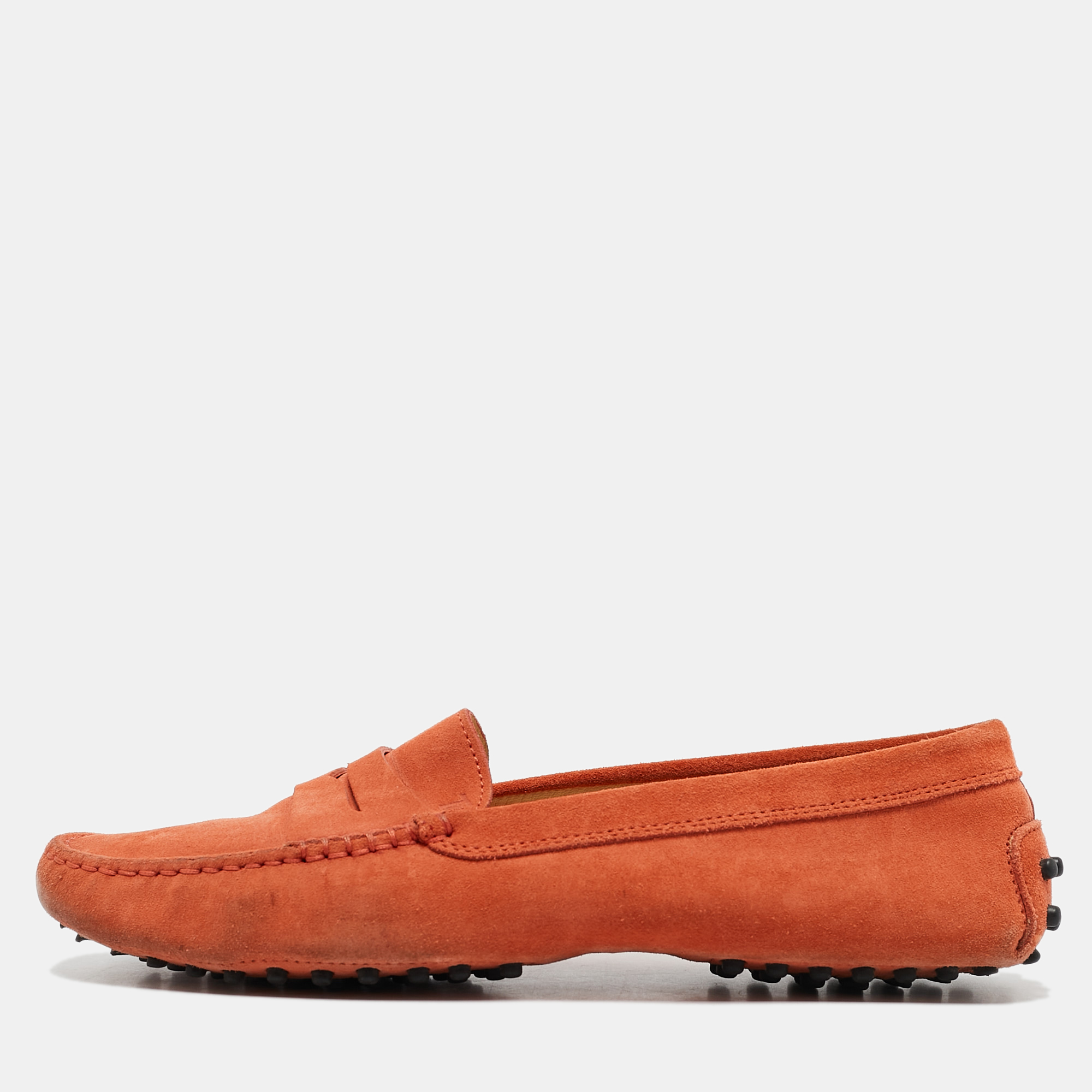 

Tod's Orange Suede Penny Slip On Loafers Size