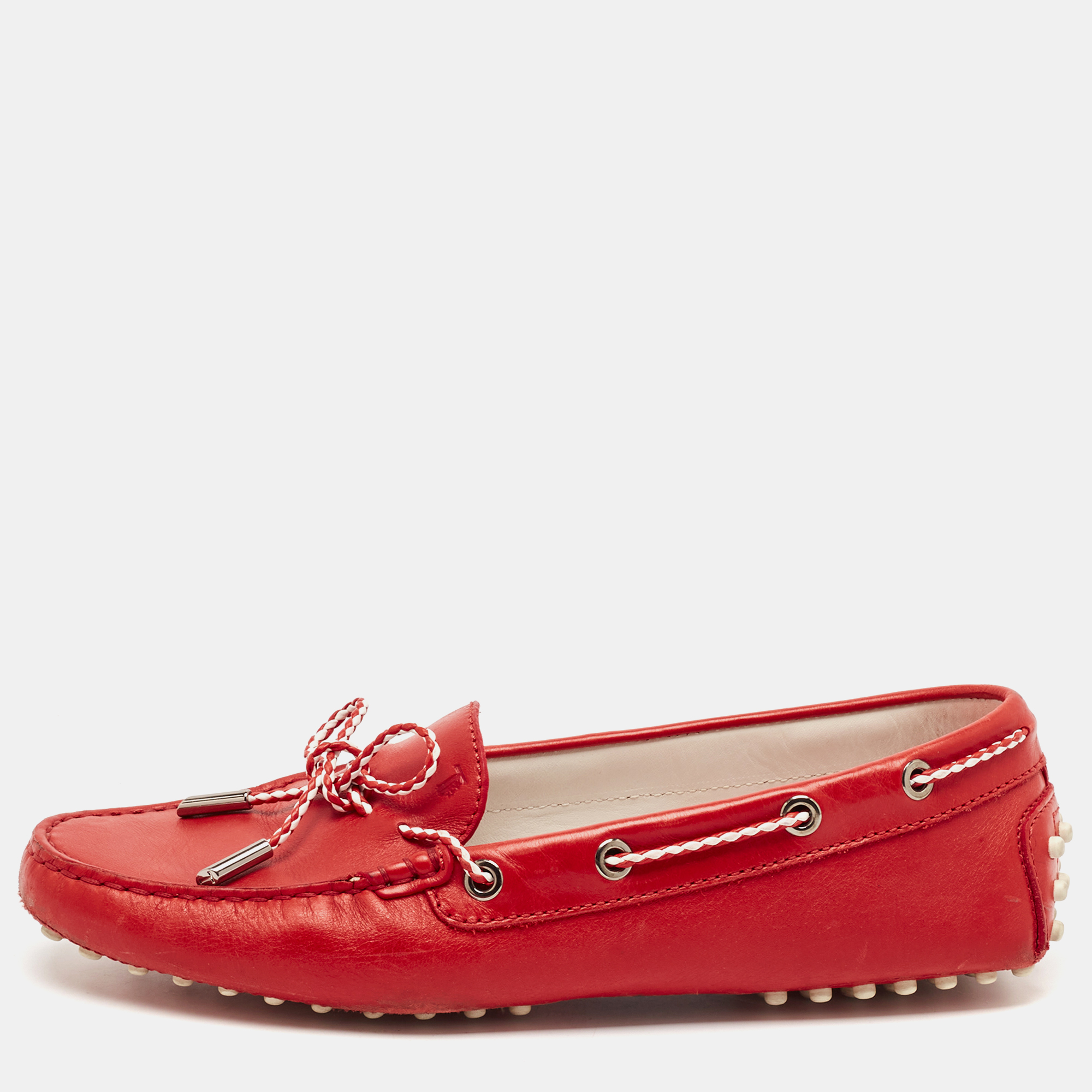 

Tod's Red Leather Gommino Slip On Loafers Size