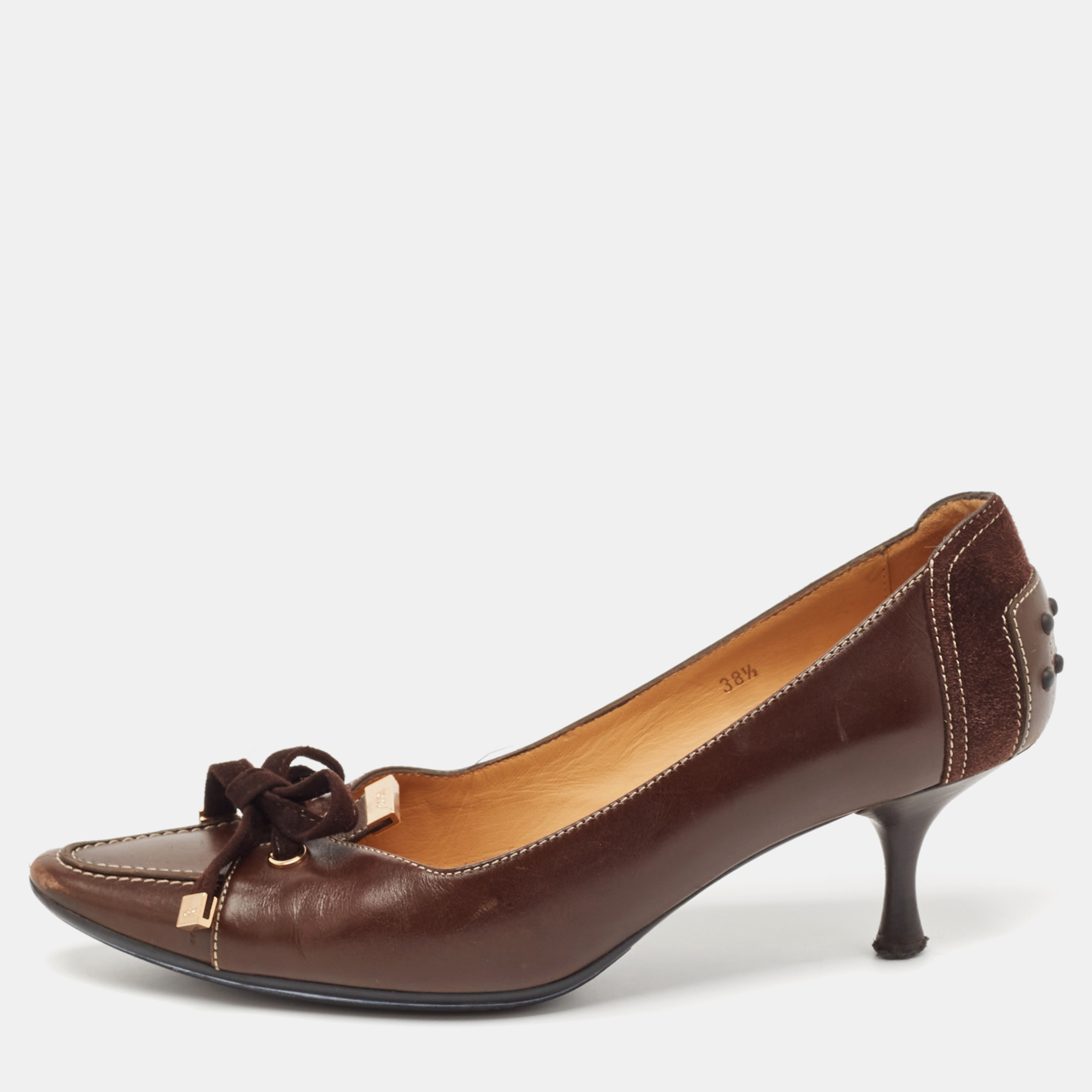 

Tod's Brown Leather Bow Loafer Pumps Size