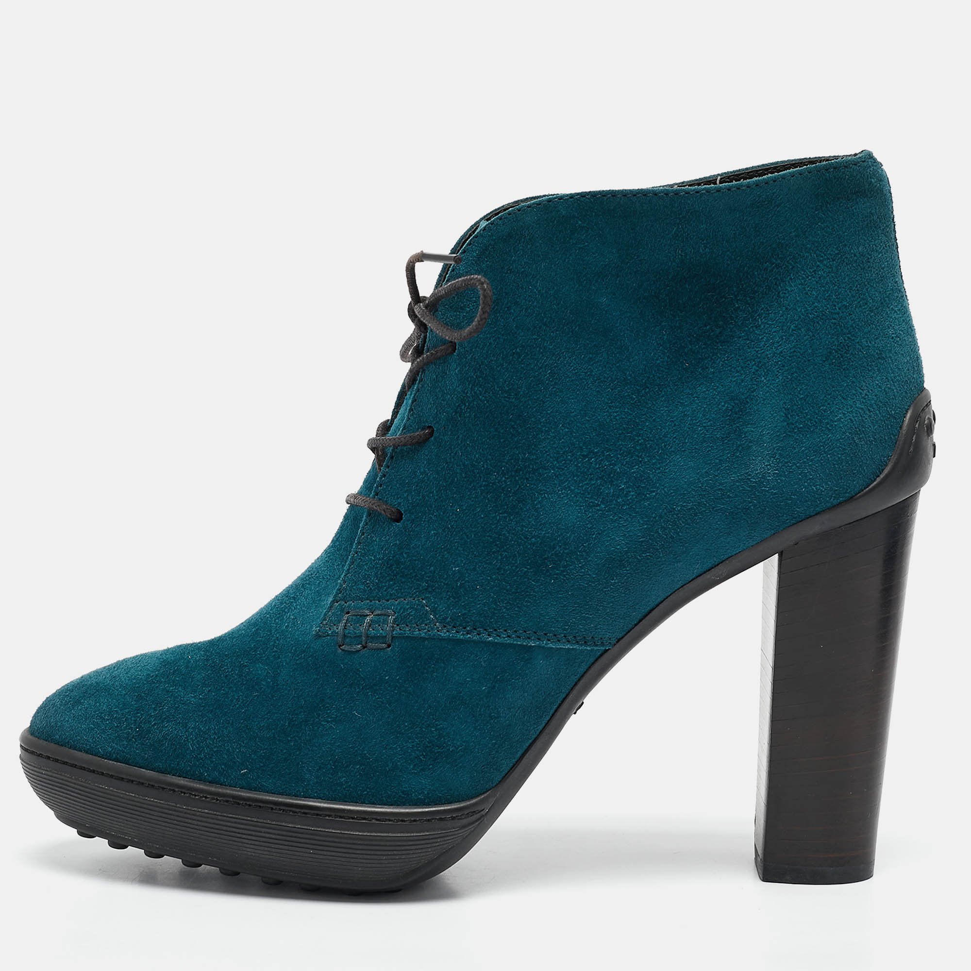 

Tod's Blue Suede Lace Up Ankle Length Boots Size