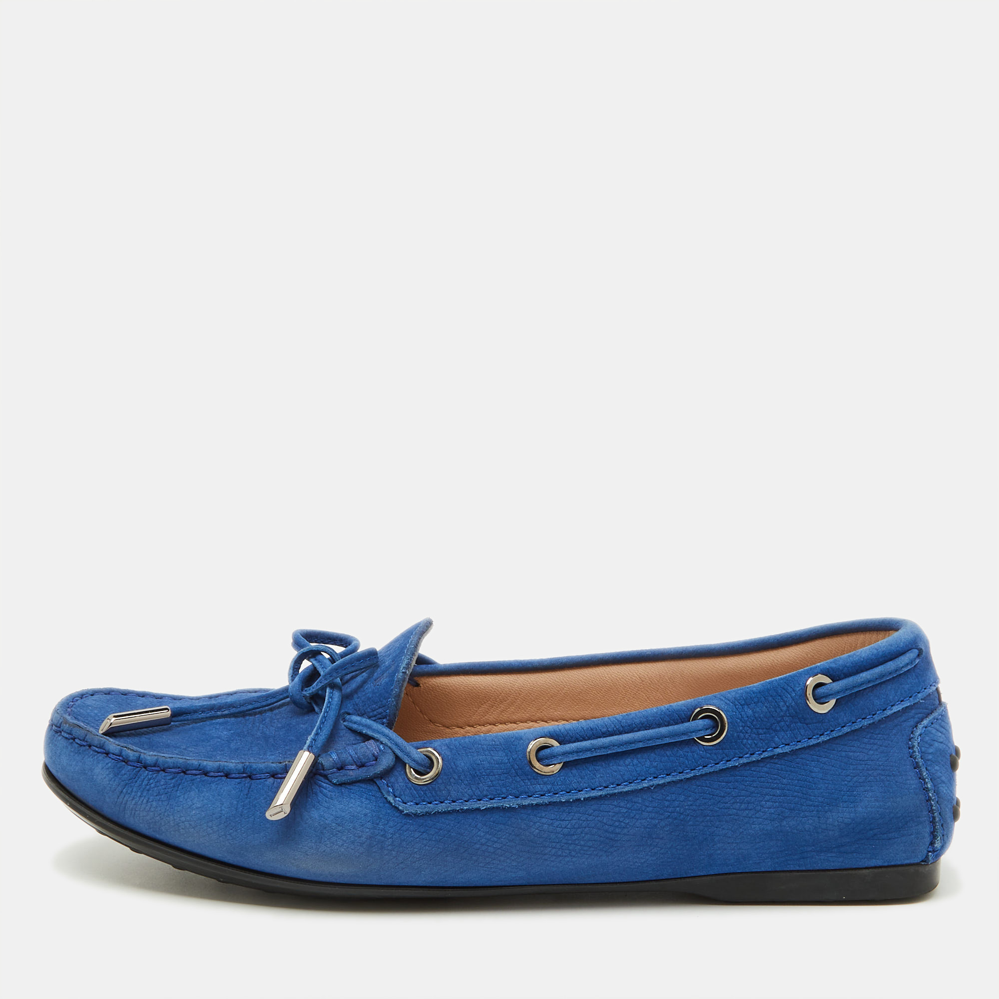 

Tod's Blue Leather Bow Driving Gommino Slip On Loafers Size