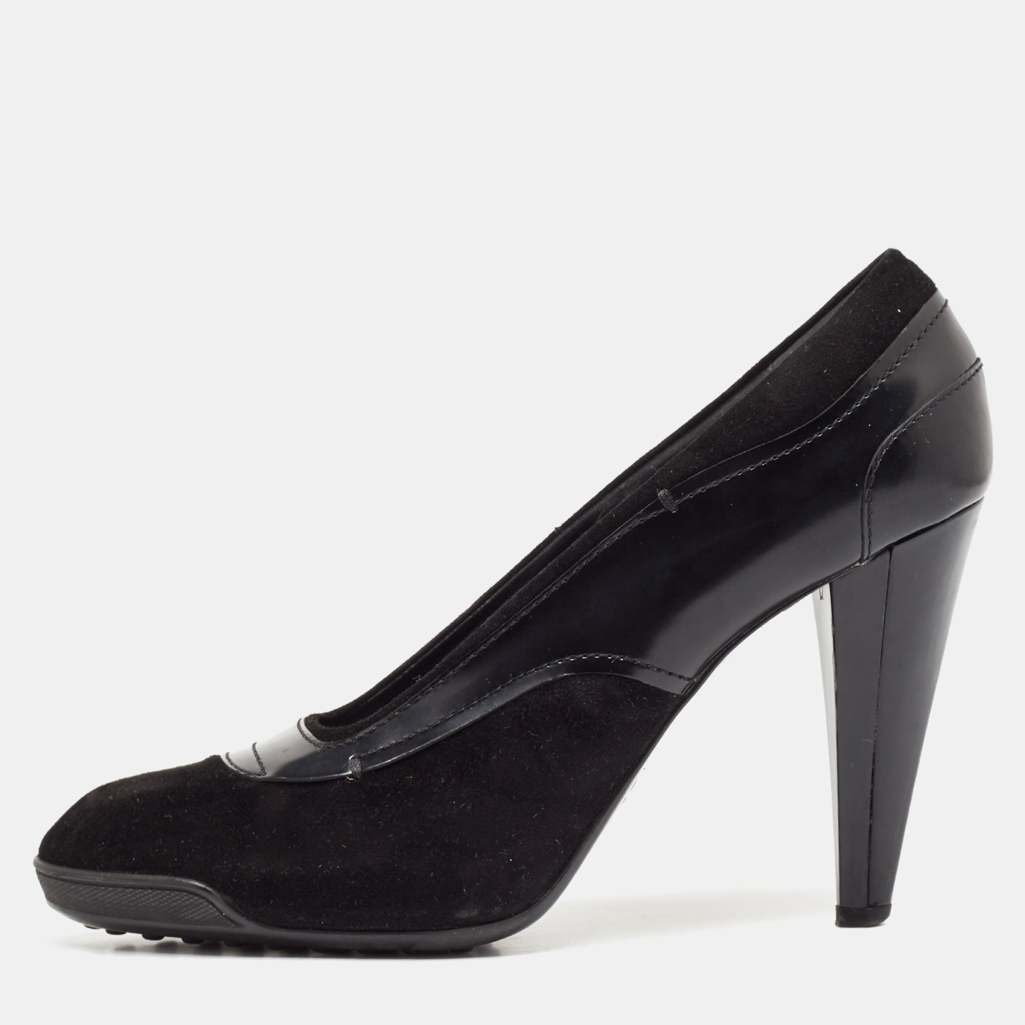 

Tod's Black Leather and Suede Platform Pumps Size