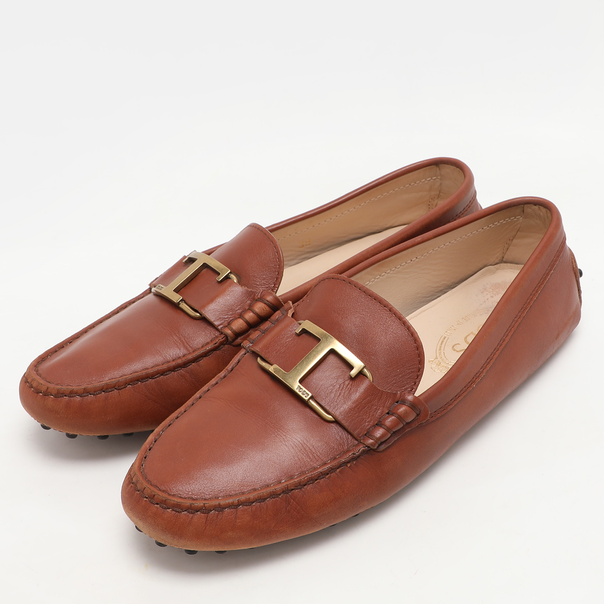 Tod`s Brown Leather Penny Loafers Size 39 