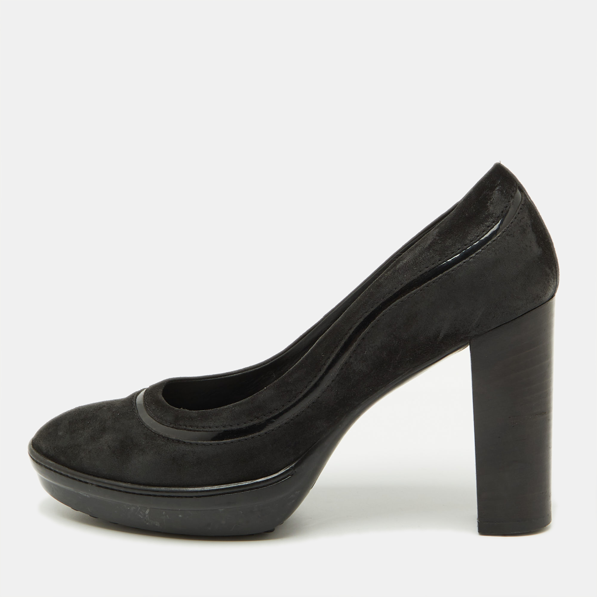 

Tod's Black Suede Round Toe Platform Pumps Size