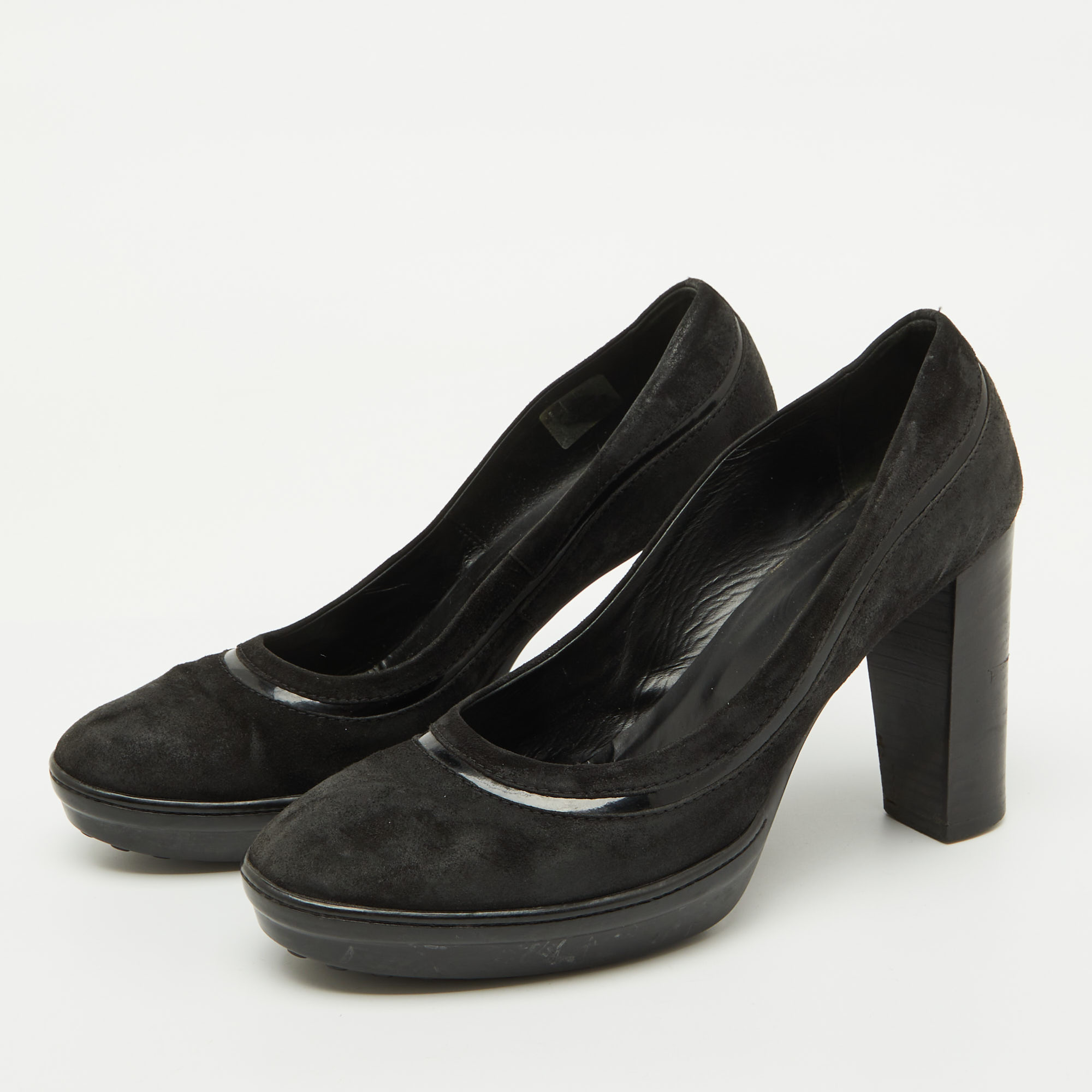 Tod`s Black Suede Round Toe Platform Pumps Size 40 