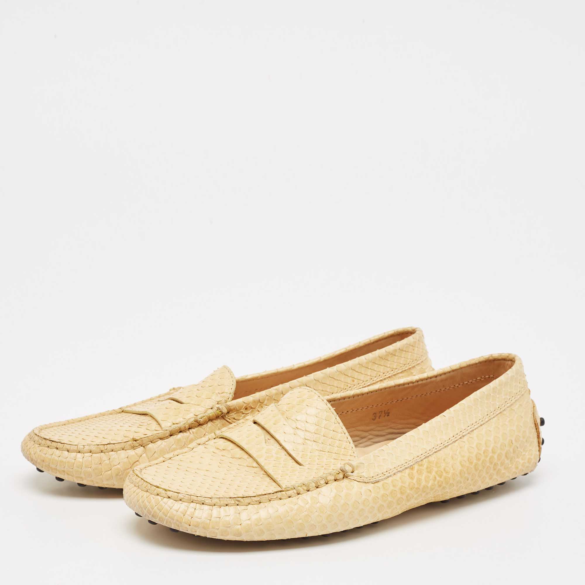 Tod`s Yellow Python Leather Loafers Size 37.5 