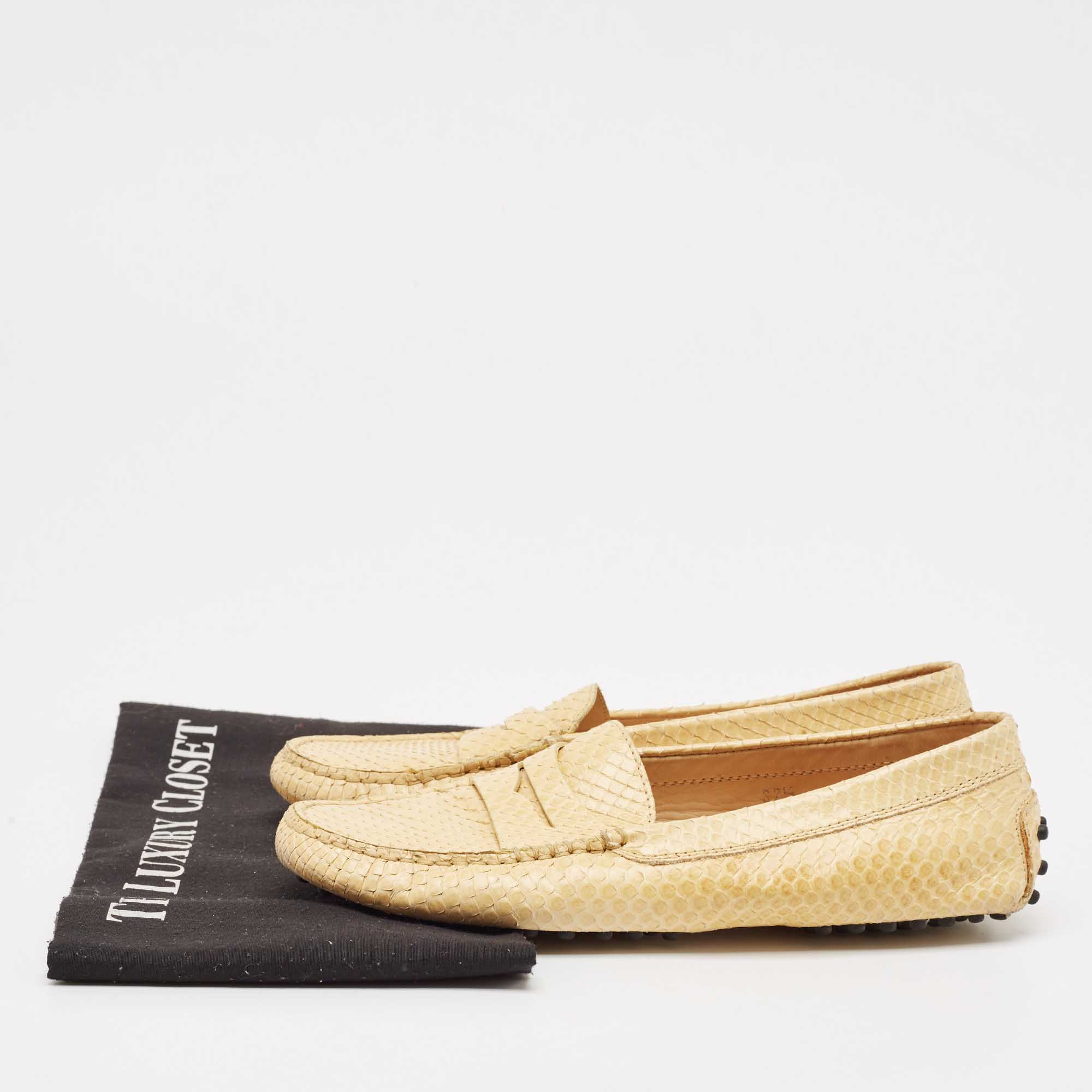 Tod`s Yellow Python Leather Loafers Size 37.5 