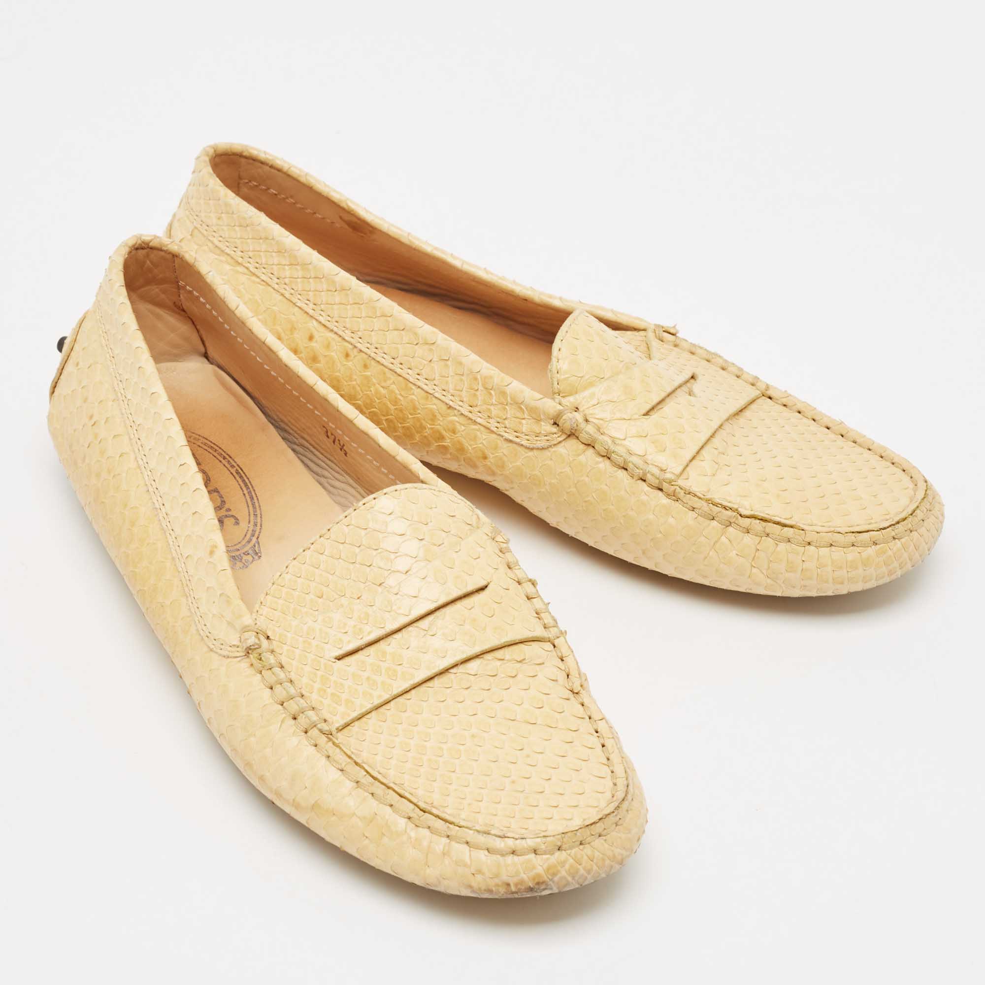 Tod`s Yellow Python Leather Loafers Size 37.5 