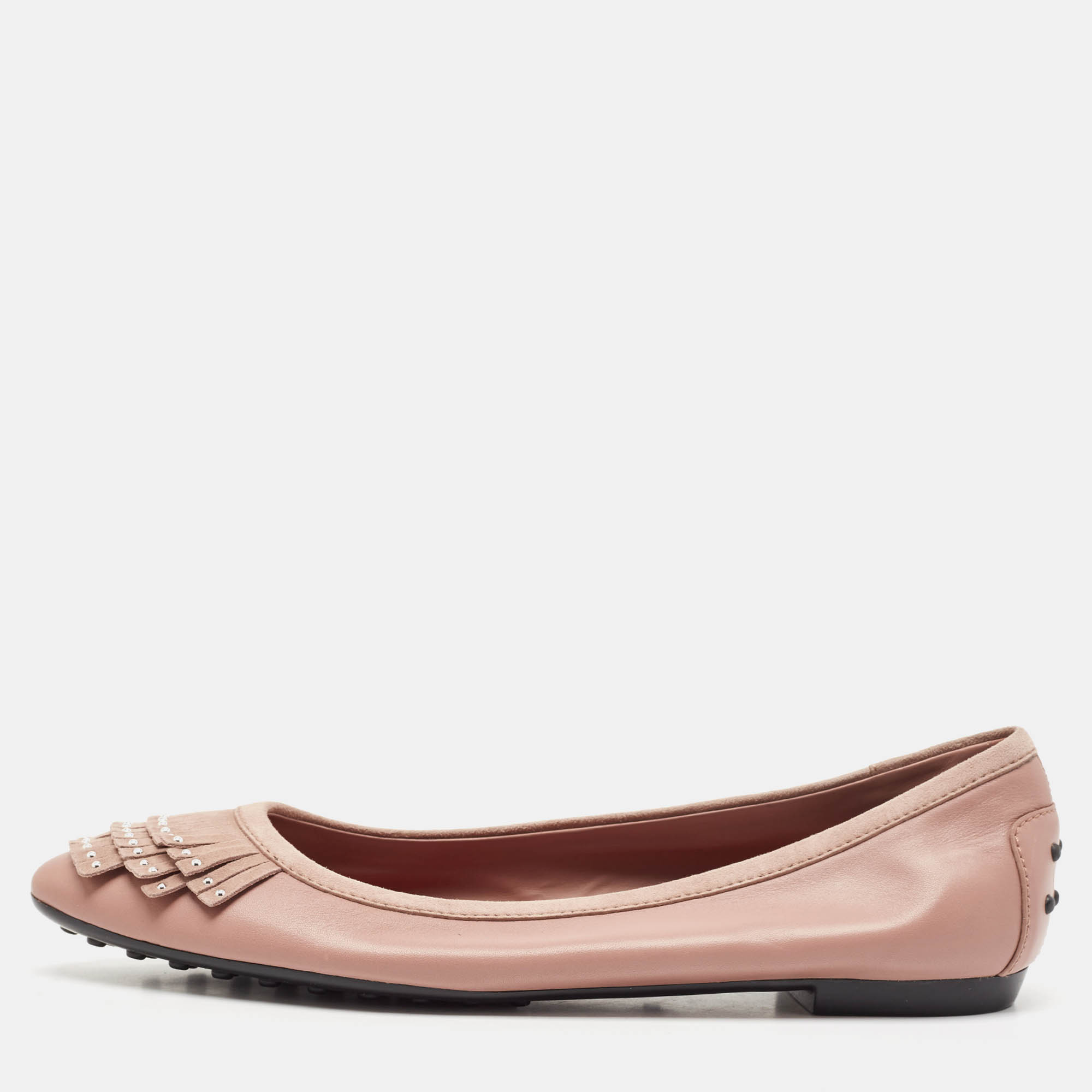 

Tod's Brown Suede and Leather Fringe Detail Ballet Flats Size, Beige