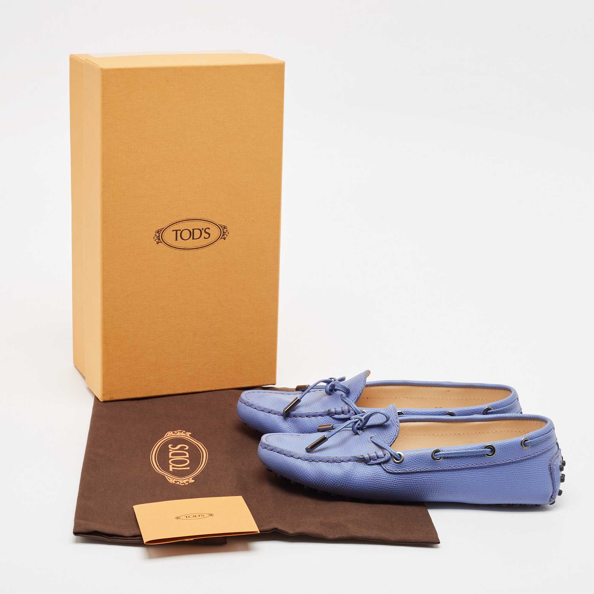 Tod`s Blue Leather Bow Slip On Loafers Size 36 
