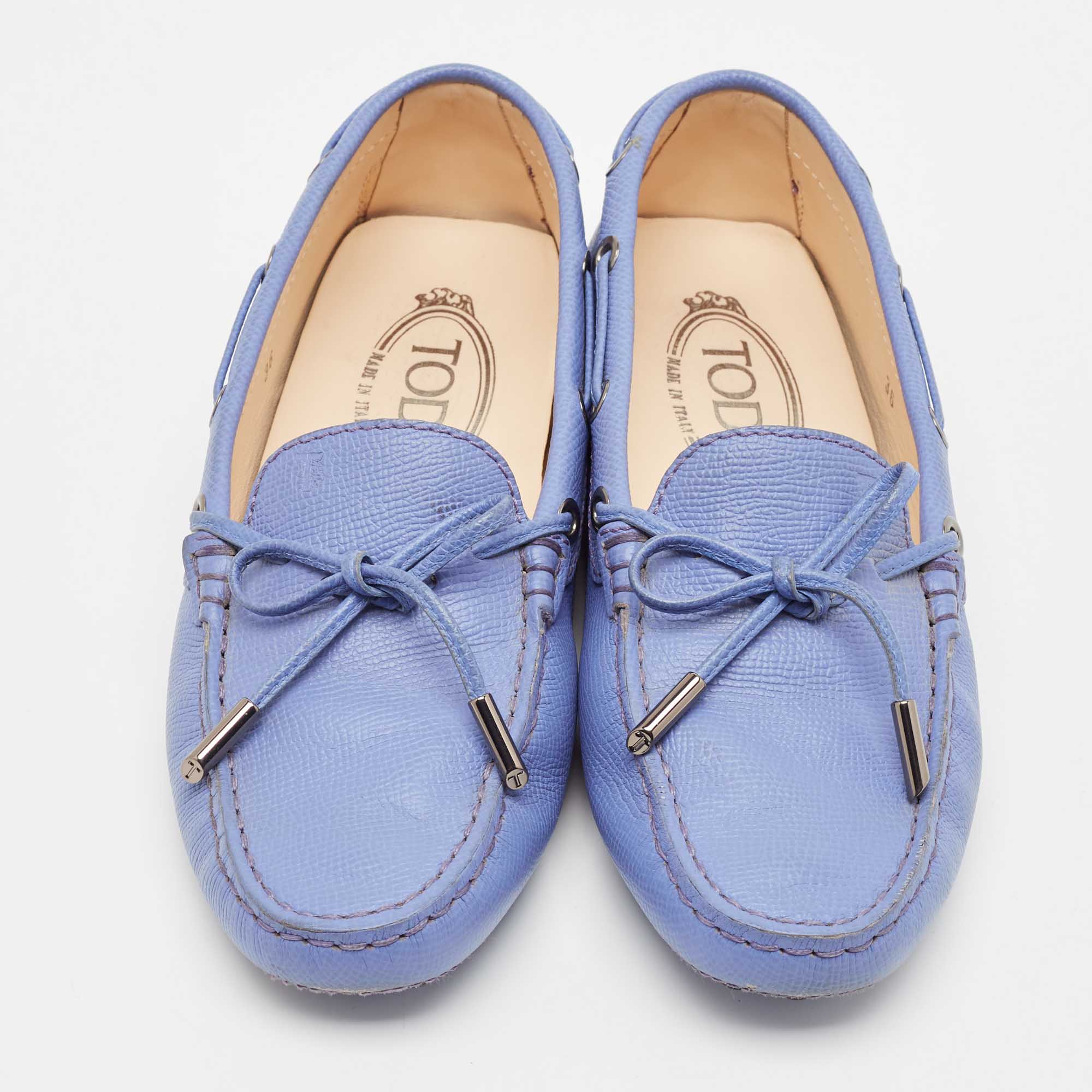 Tod`s Blue Leather Bow Slip On Loafers Size 36 