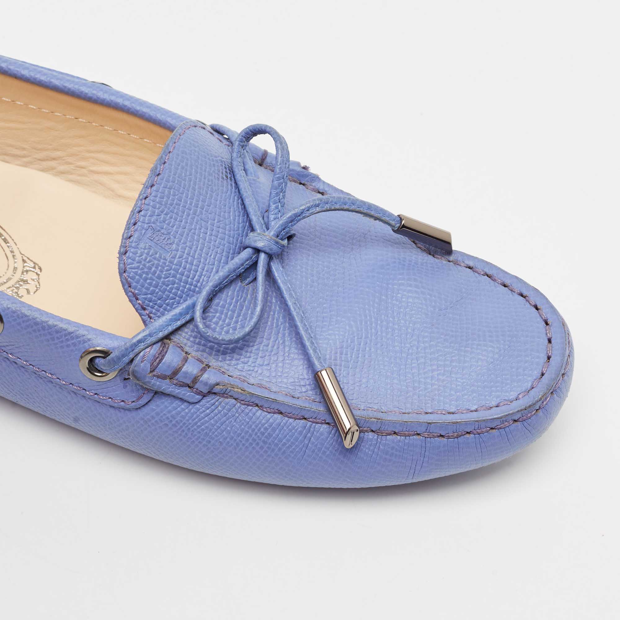 Tod`s Blue Leather Bow Slip On Loafers Size 36 