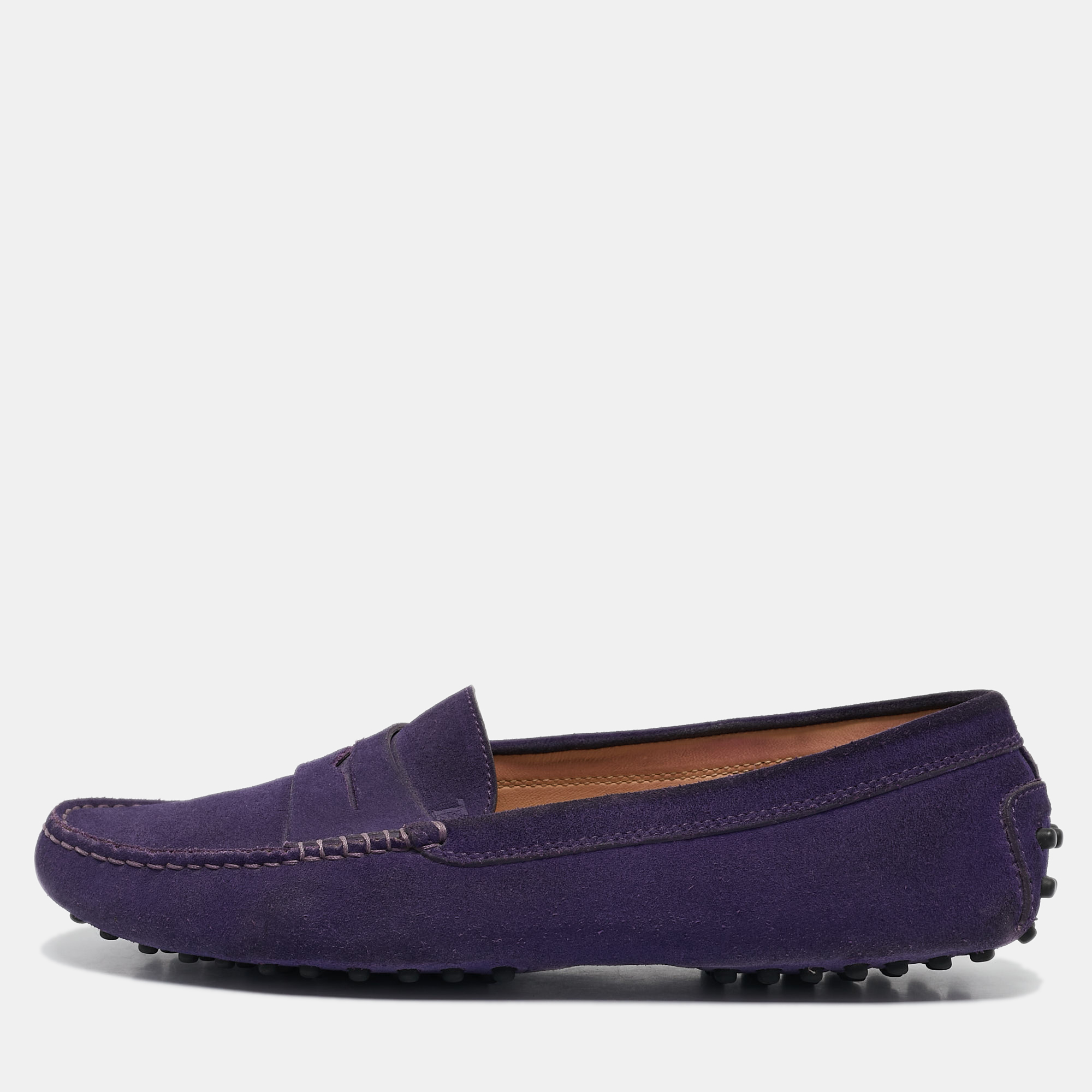 

Tod's Purple Suede Gommino Slip on Loafers Size