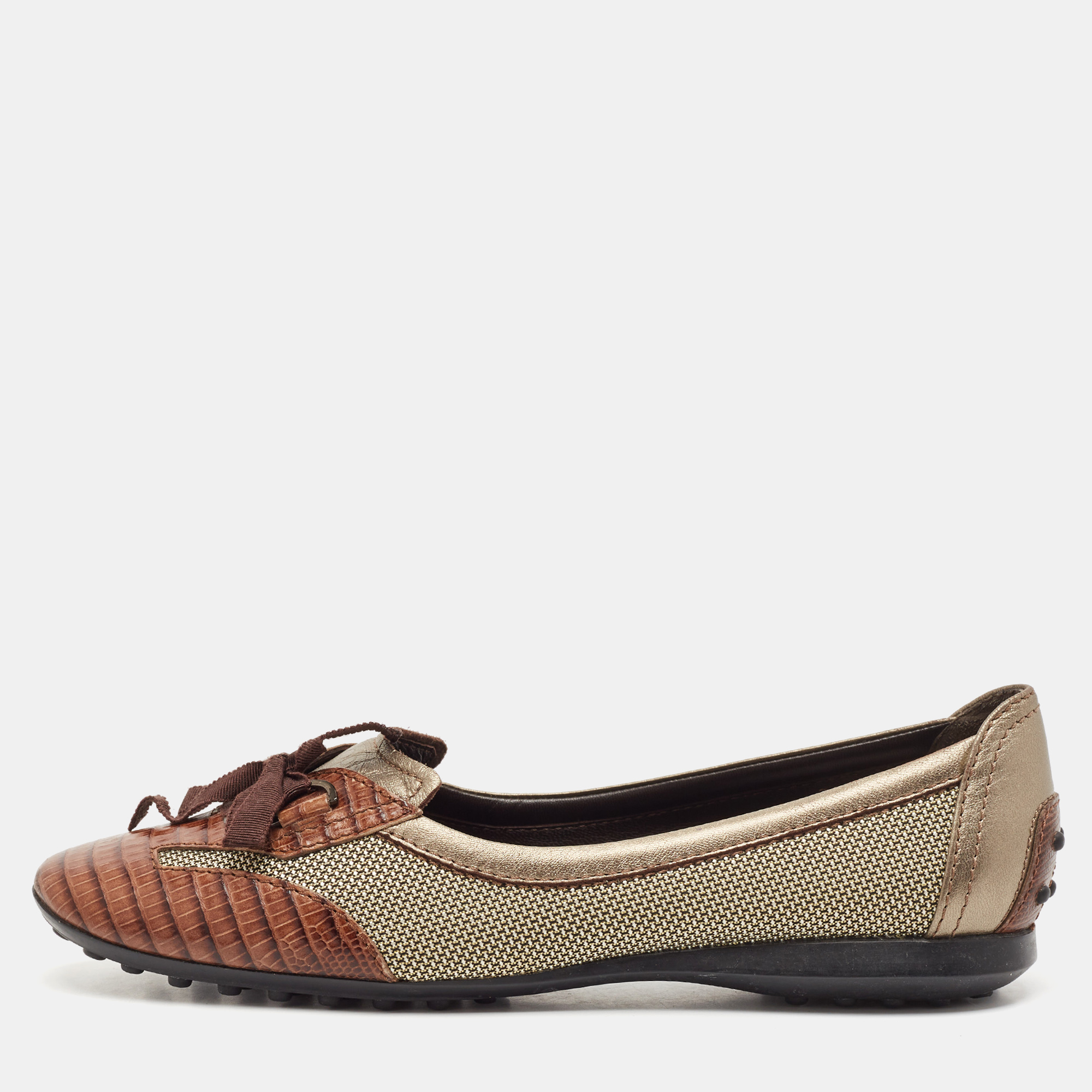 

Tod's Brown/Metallic Leather and Mesh Ballet Flats Size