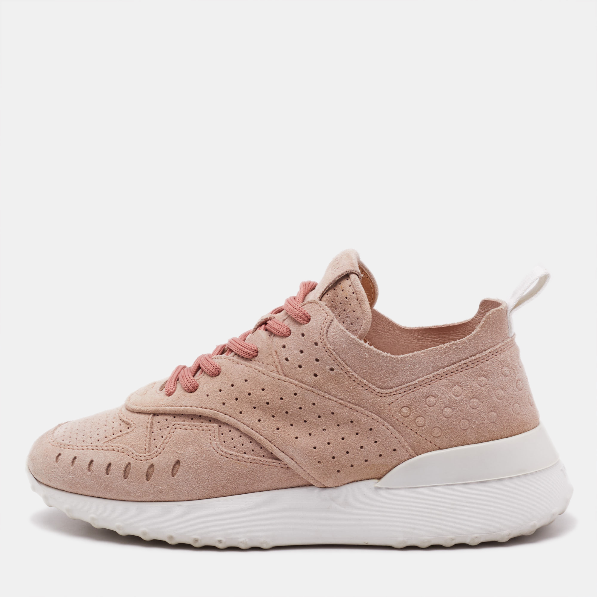 

Tod's Dusty Pink Suede Perforated Low Top Sneakers Size