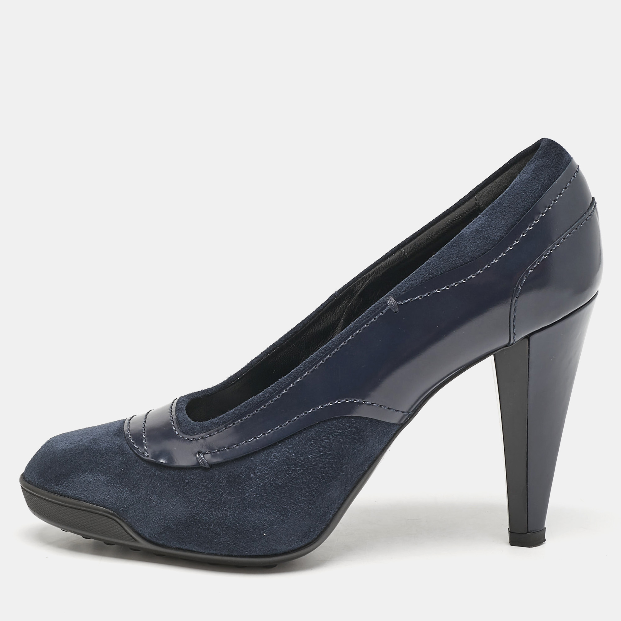 

Tod's Navy Blue Leather and Suede Pumps Size