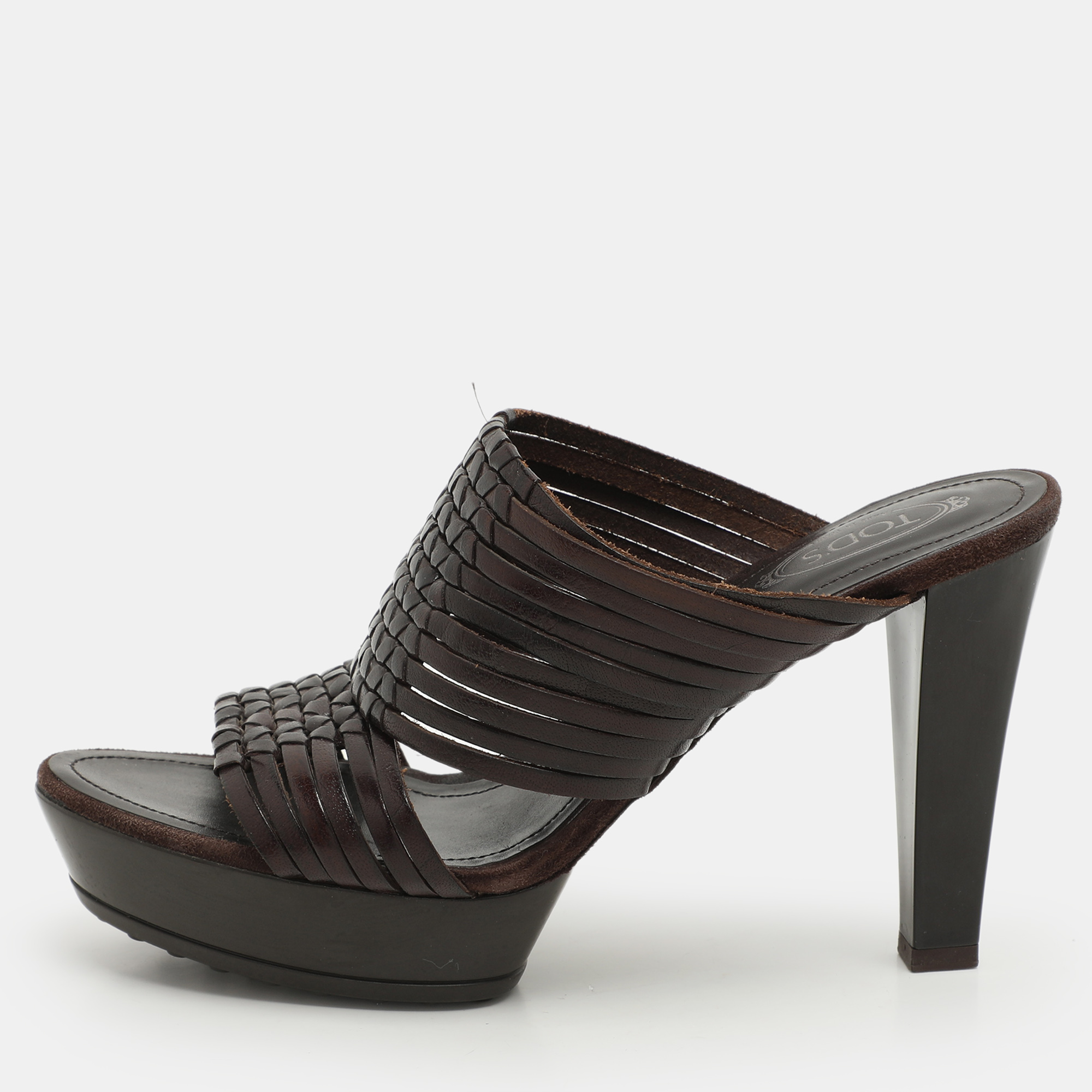 

Tod's Brown Leather Platform Slide Sandals Size
