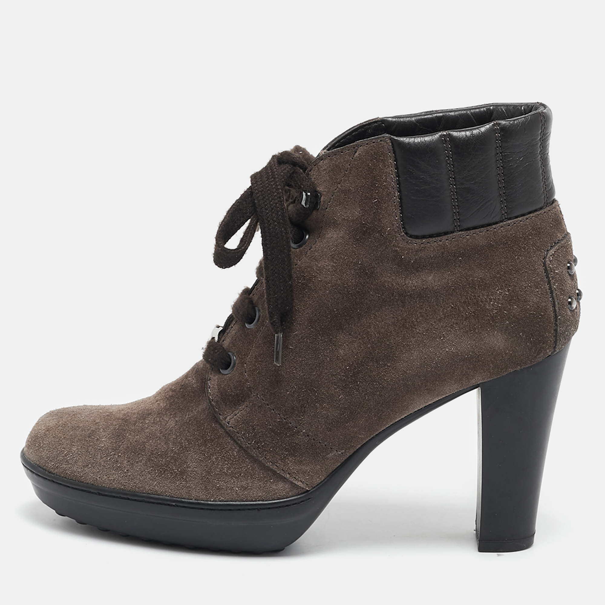 

Tod's Brown Suede and Leather Lace Up Ankle Boots Size