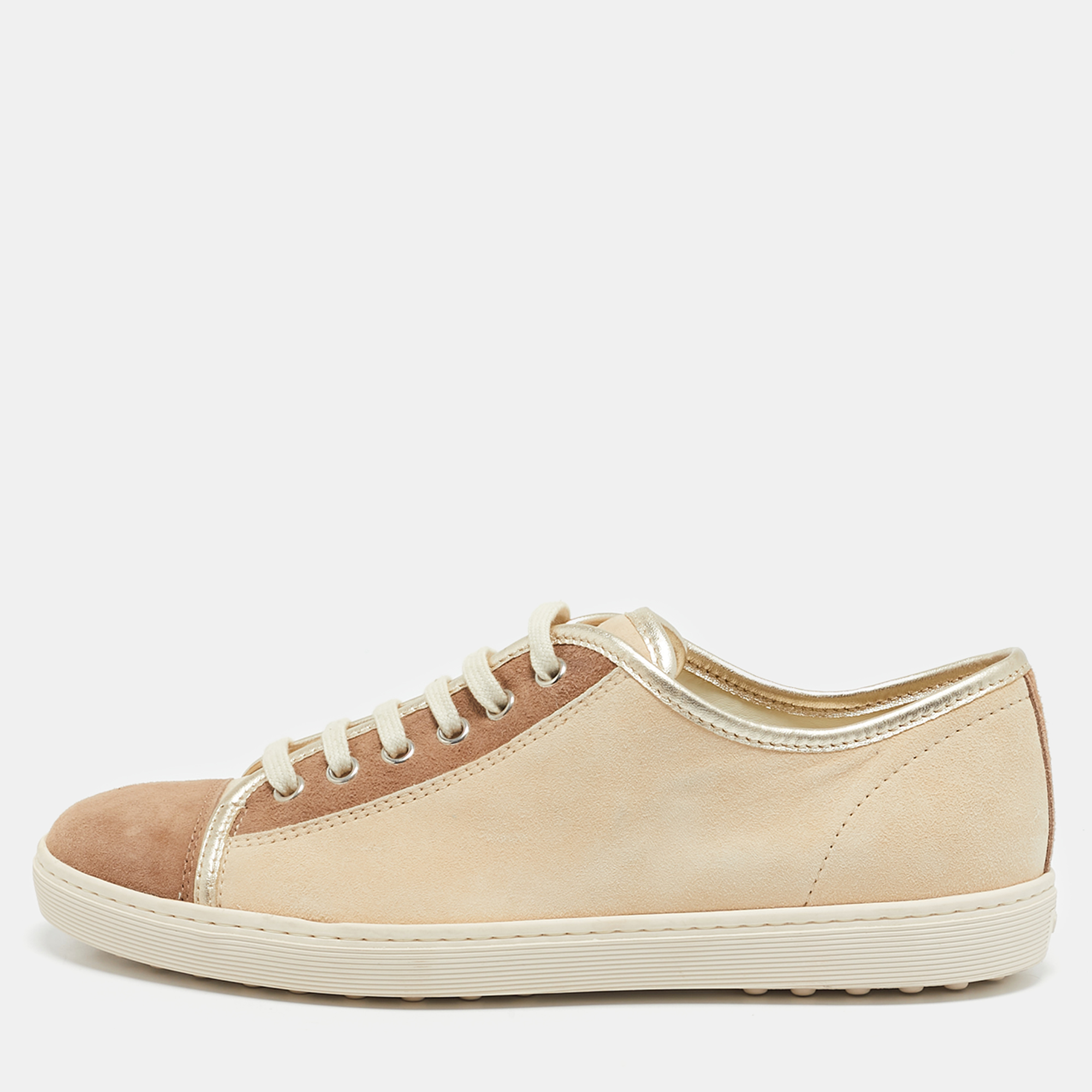 

Tod's Gold/Beige Suede Lace Up Sneakers Size