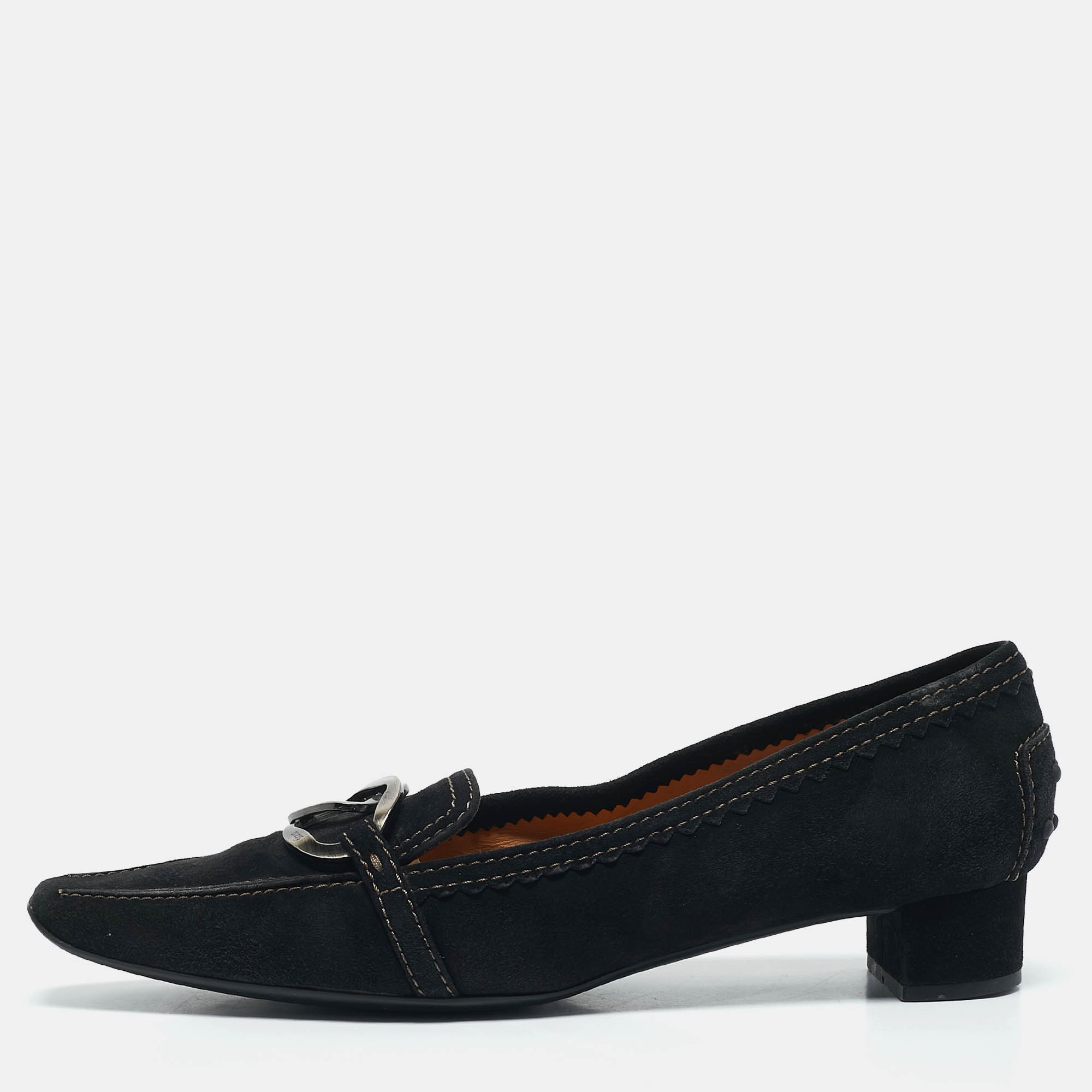 

Tod's Black Suede Double Metal Heel Loafers Size