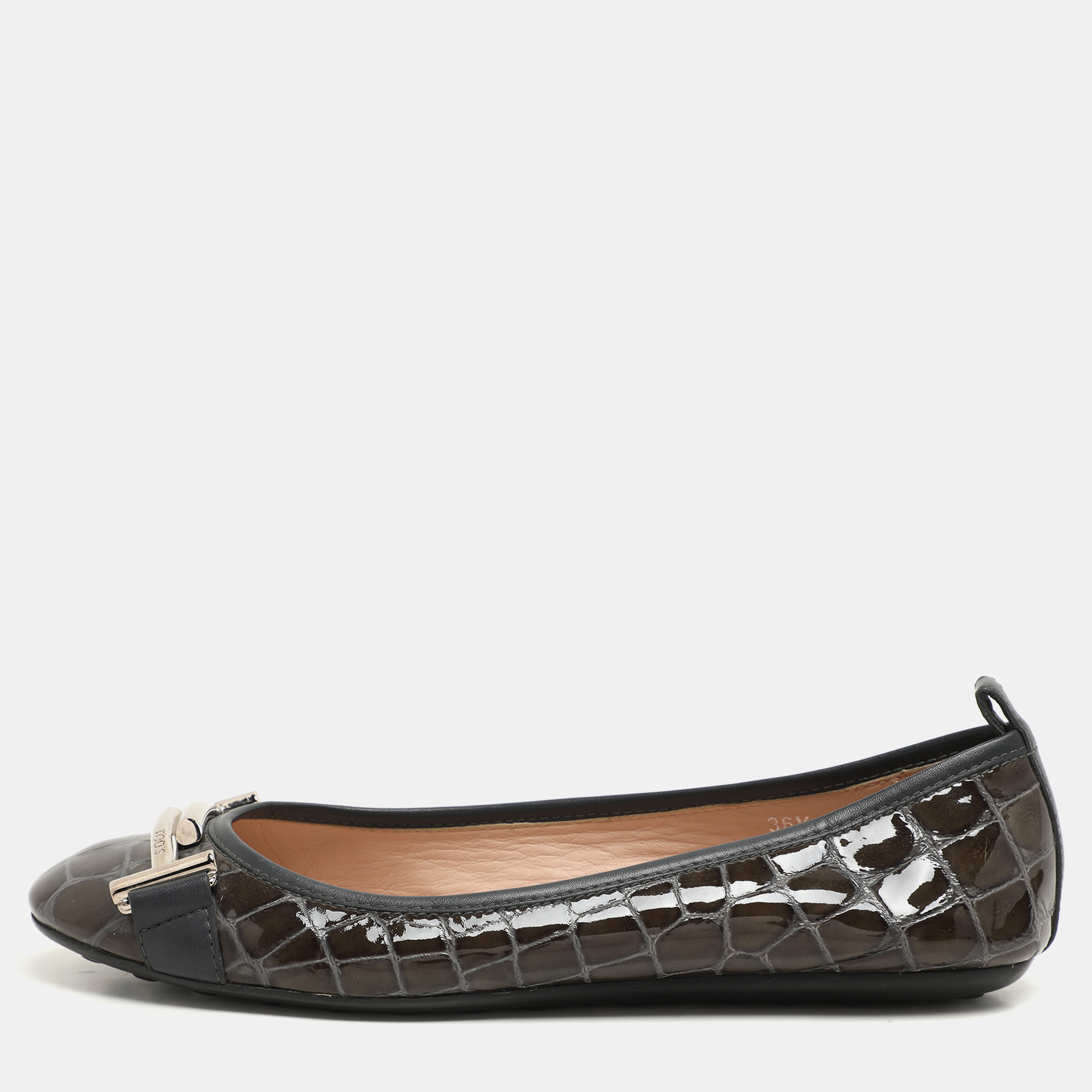 

Tod's Green Croc Embossed Patent Leather Ballet Flats Size 36.5