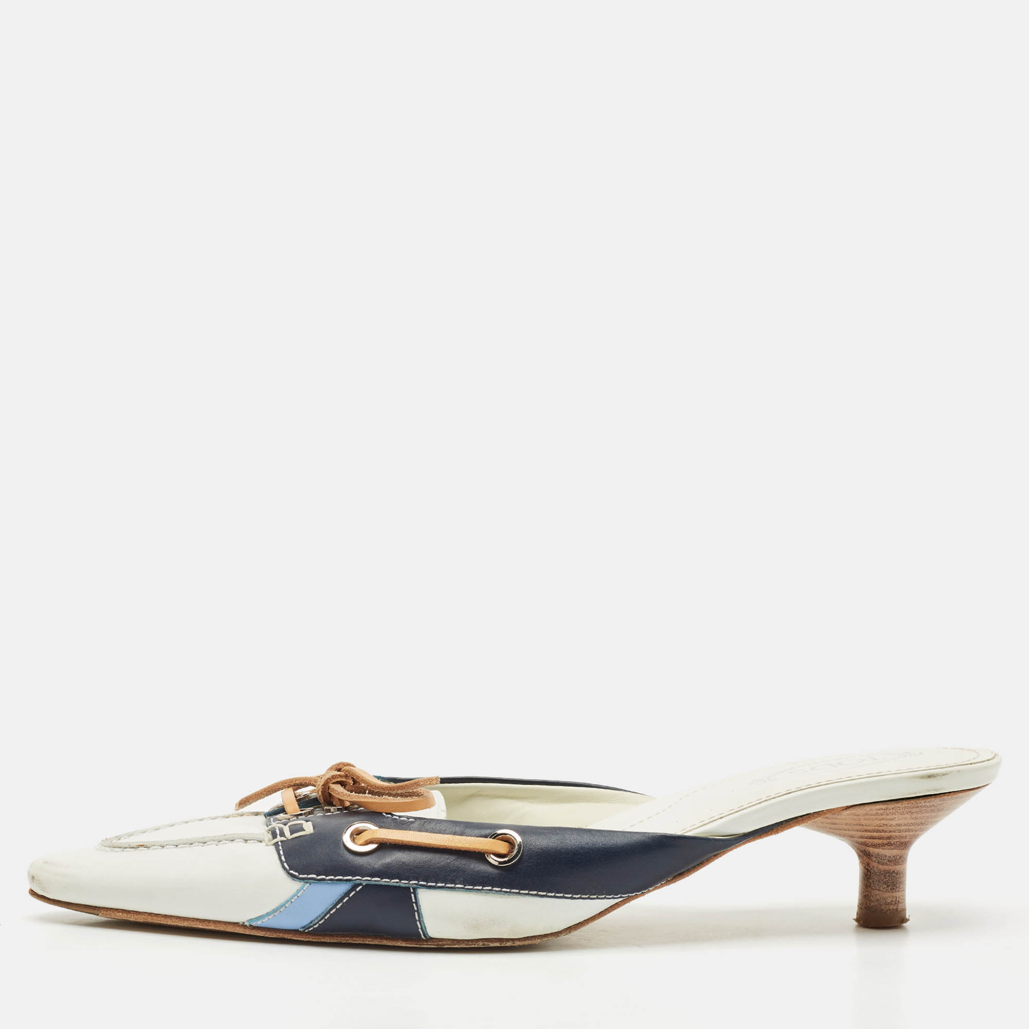 Pre-owned Tod's Blue/white Leather Mules Size 38