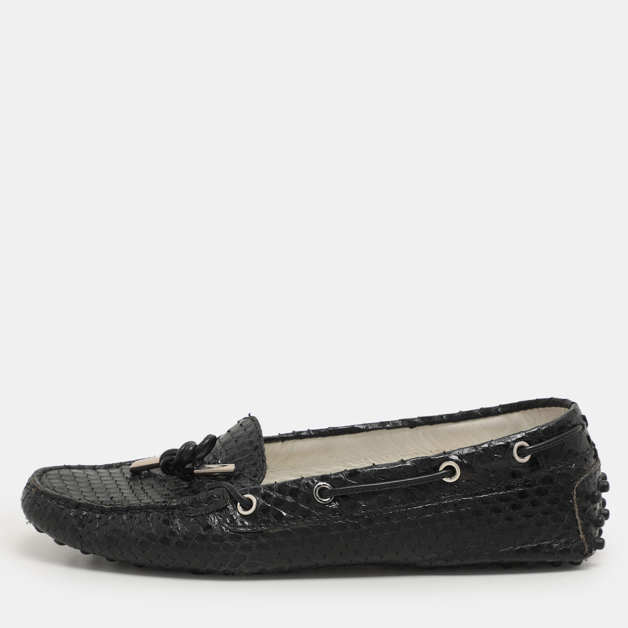 

Tod's Black Python Bow Loafers Size