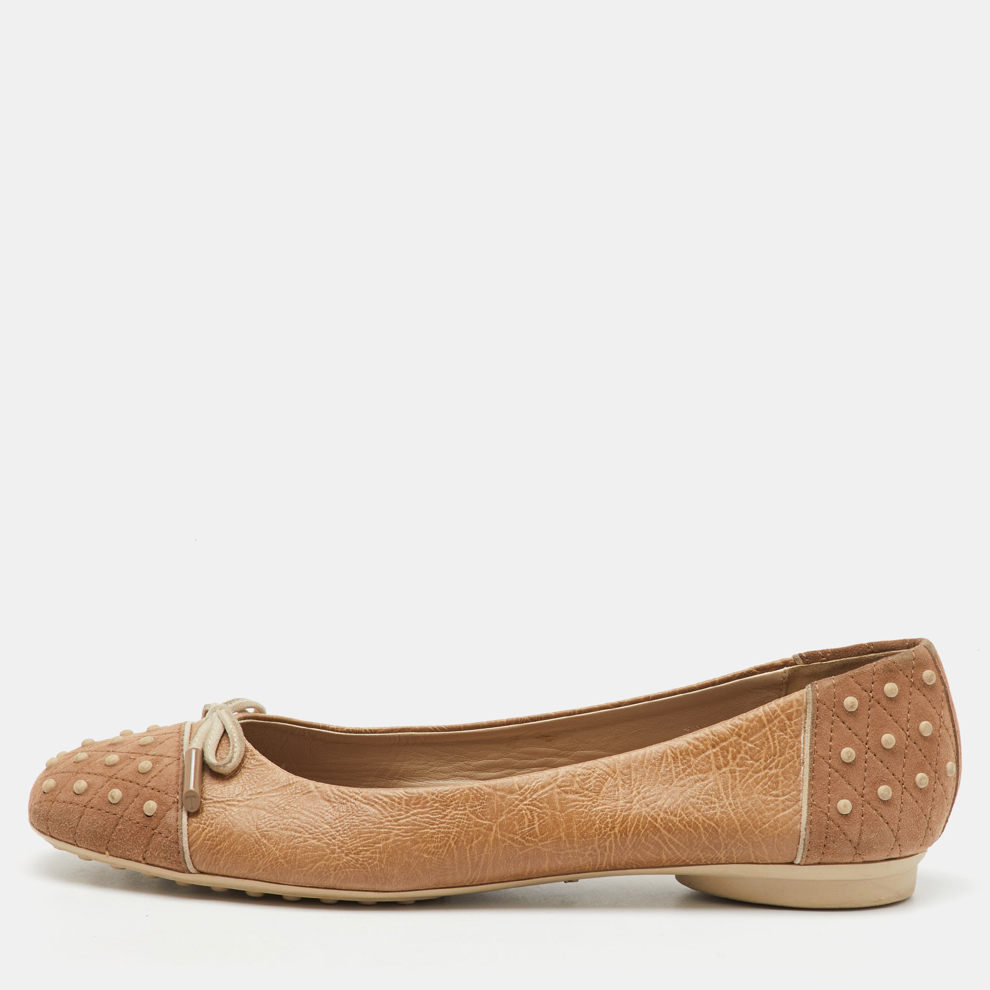 

Tod's Beige Leather and Suede Gommini Ballet Flats Size
