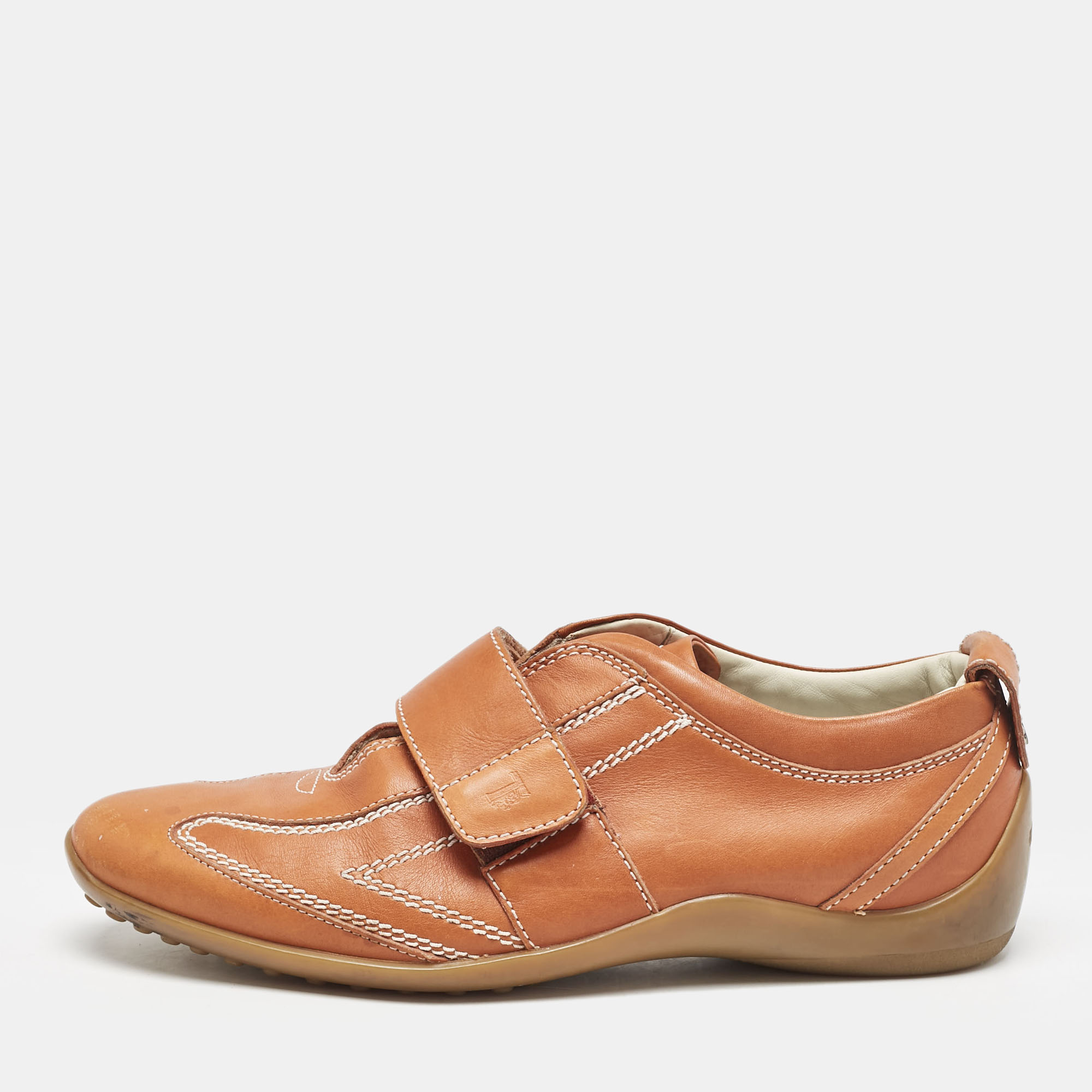 

Tod's Orange Leather Velcro Strap Sneakers Size