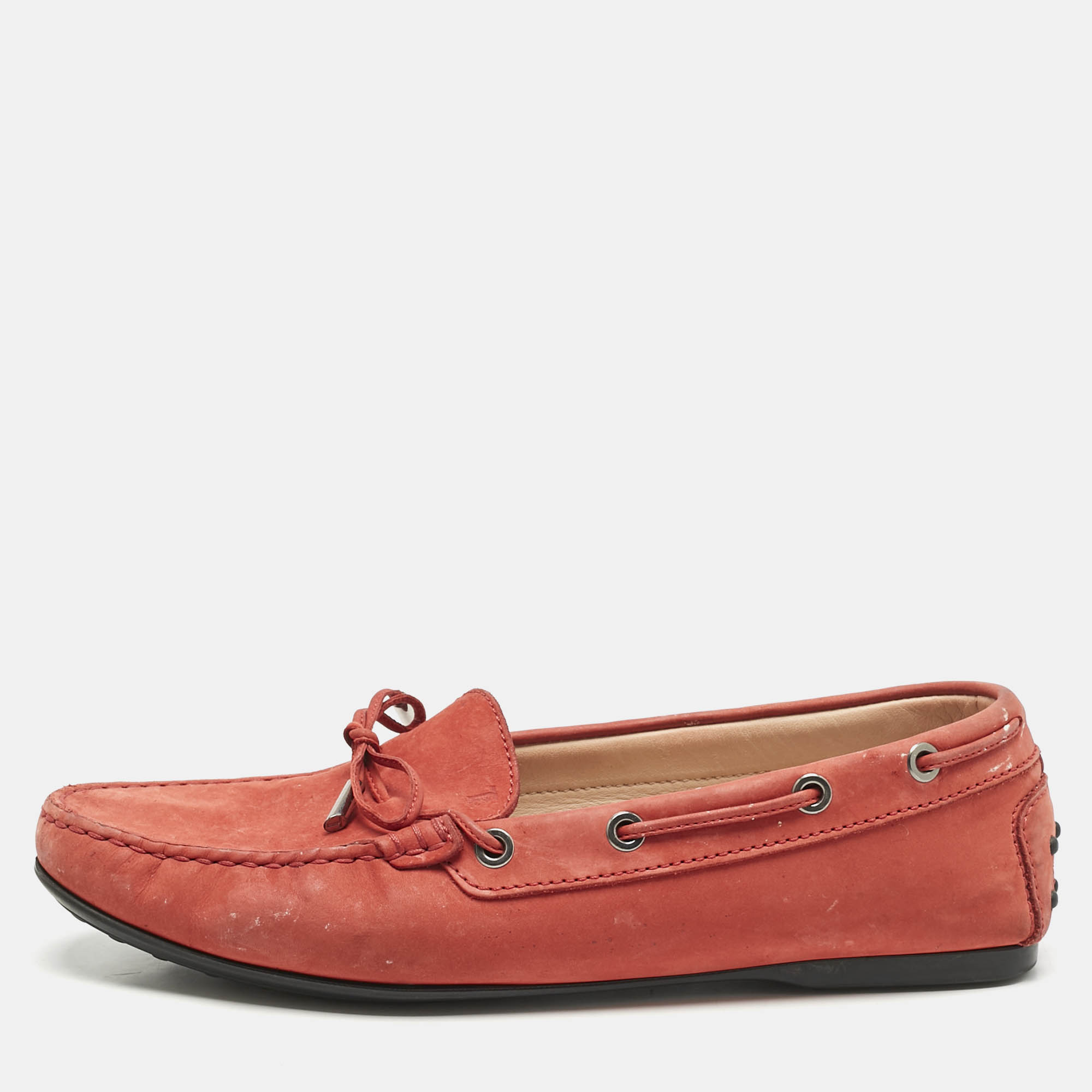 

Tod's Red Nubuck Leather Bow Slip On Loafers Size