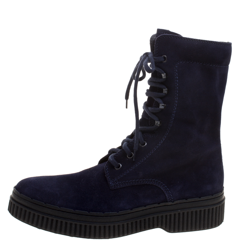

Tods Navy Blue Suede Lace Up Ankle Boots Size