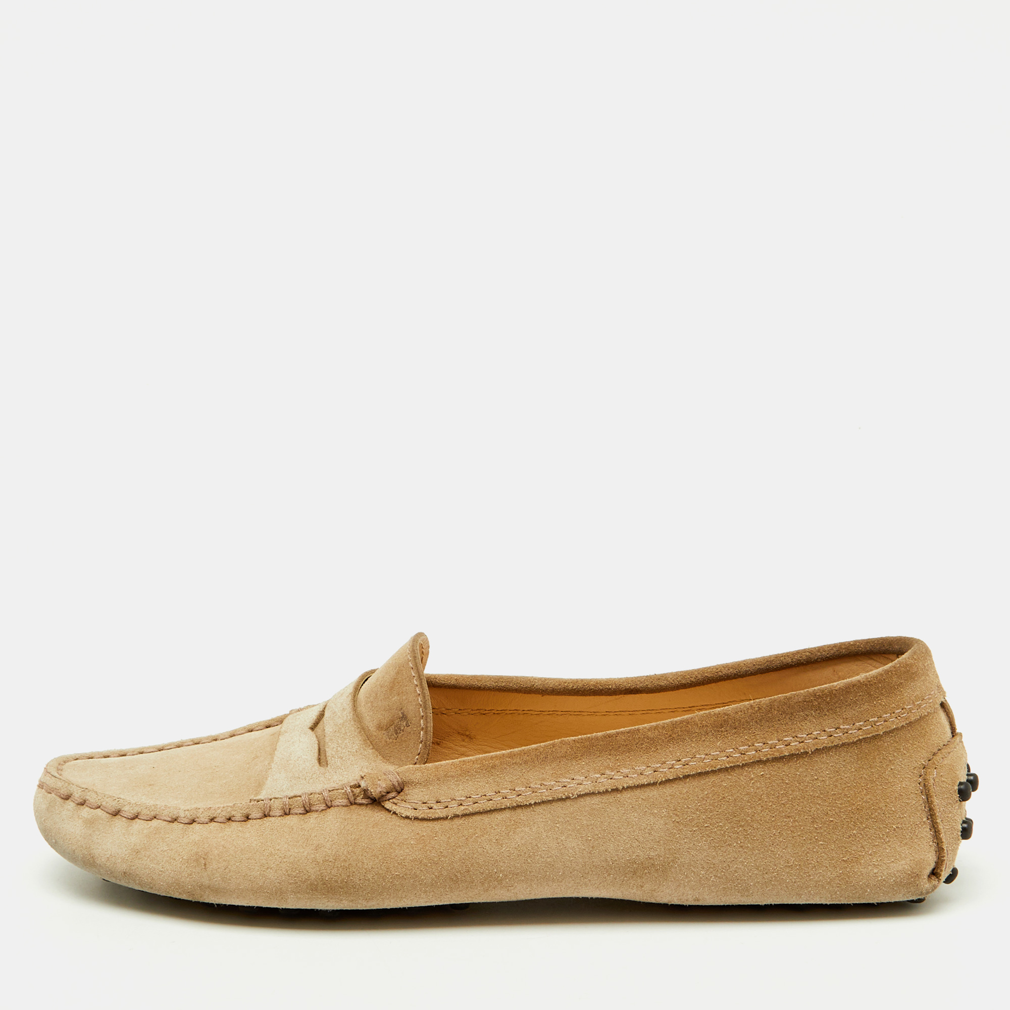 

Tod's Beige Suede Gommino Slip On Driving Loafers Size