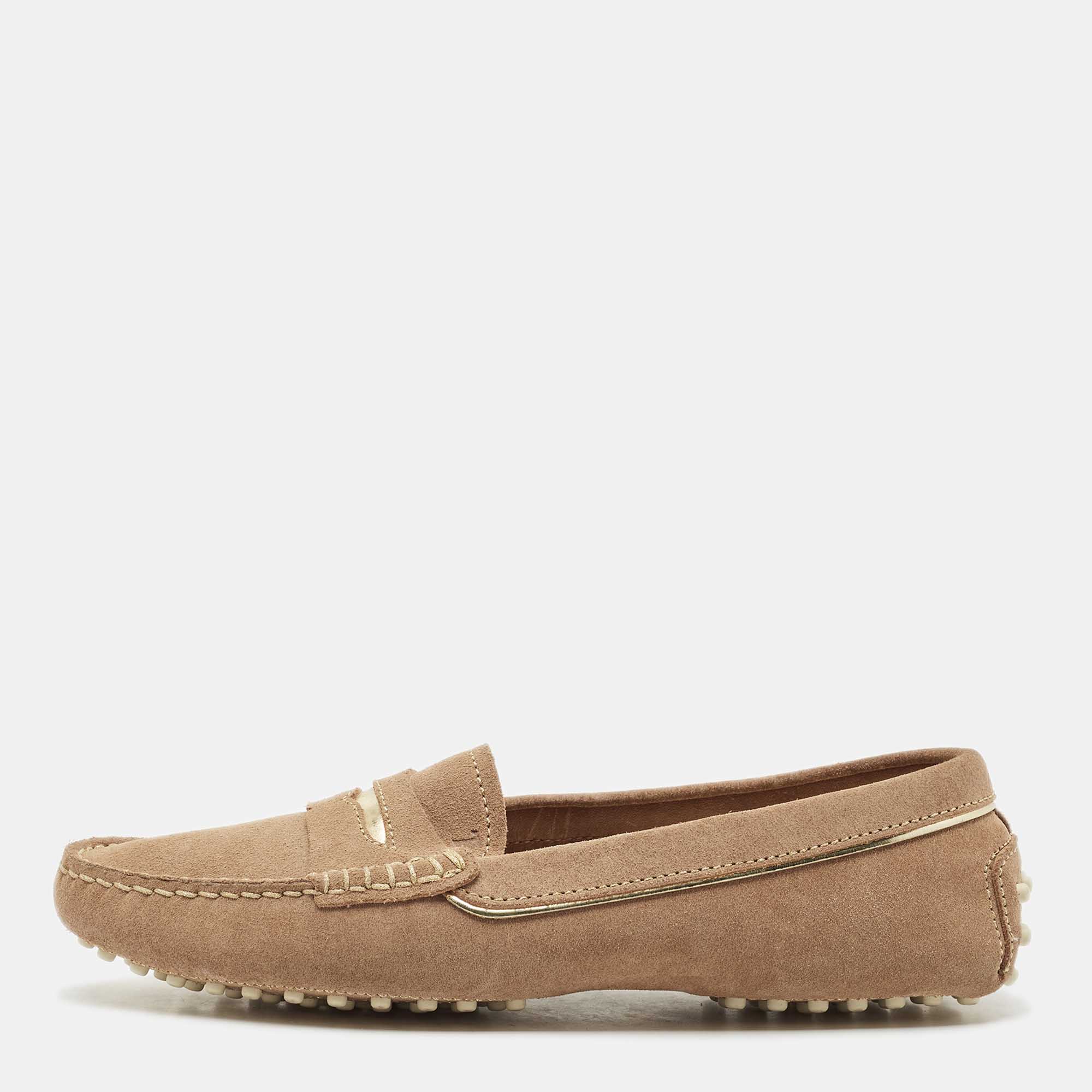 

Tod's Beige/Gold Suede Penny Loafers Size