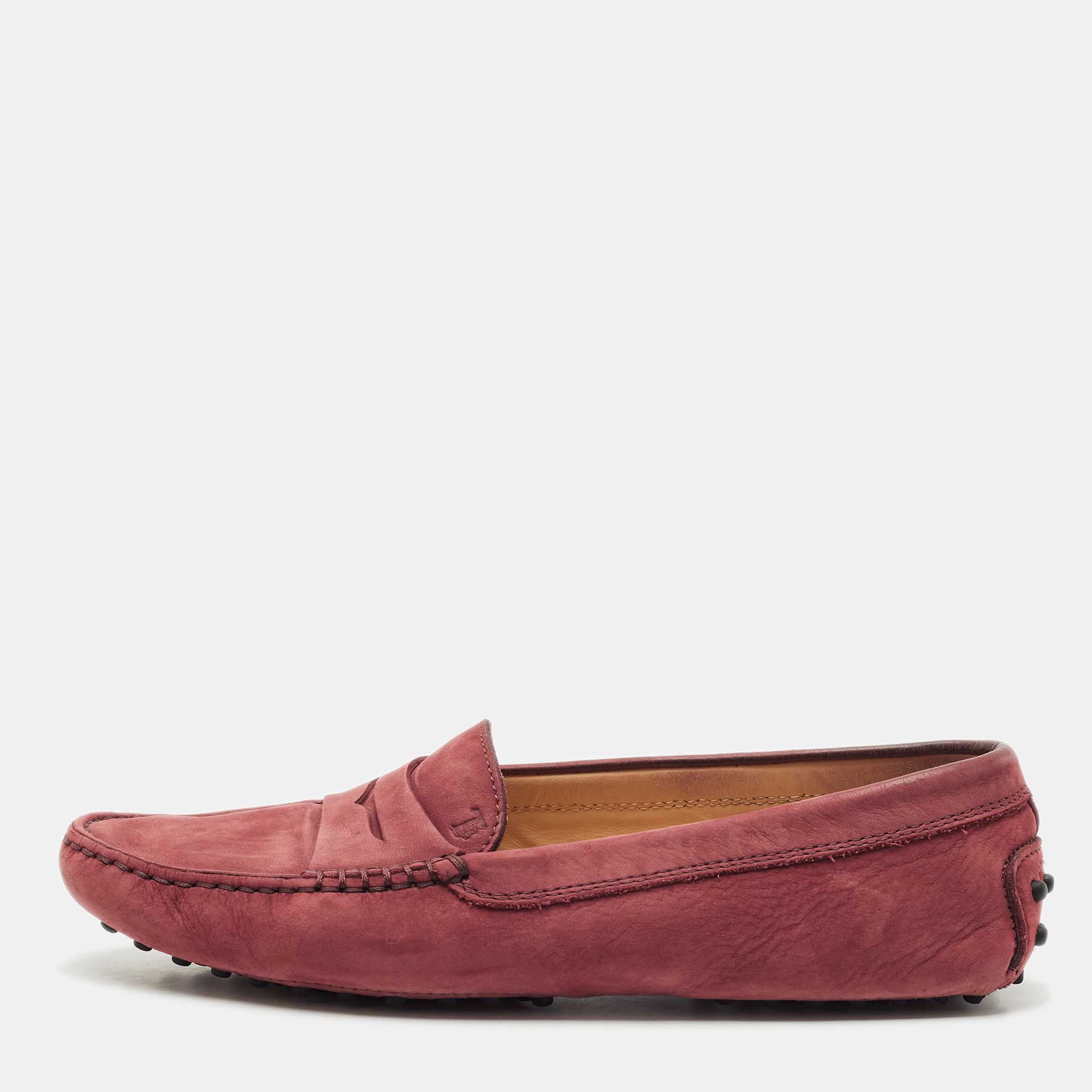 

Tod's Burgundy Nubuck Leather Loafers Size