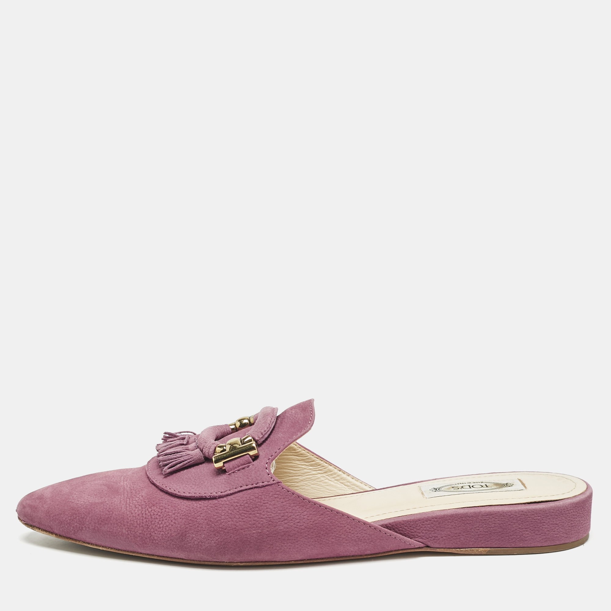 

Tod's Purple Nubuck Leather Tassel Detail Mules Size