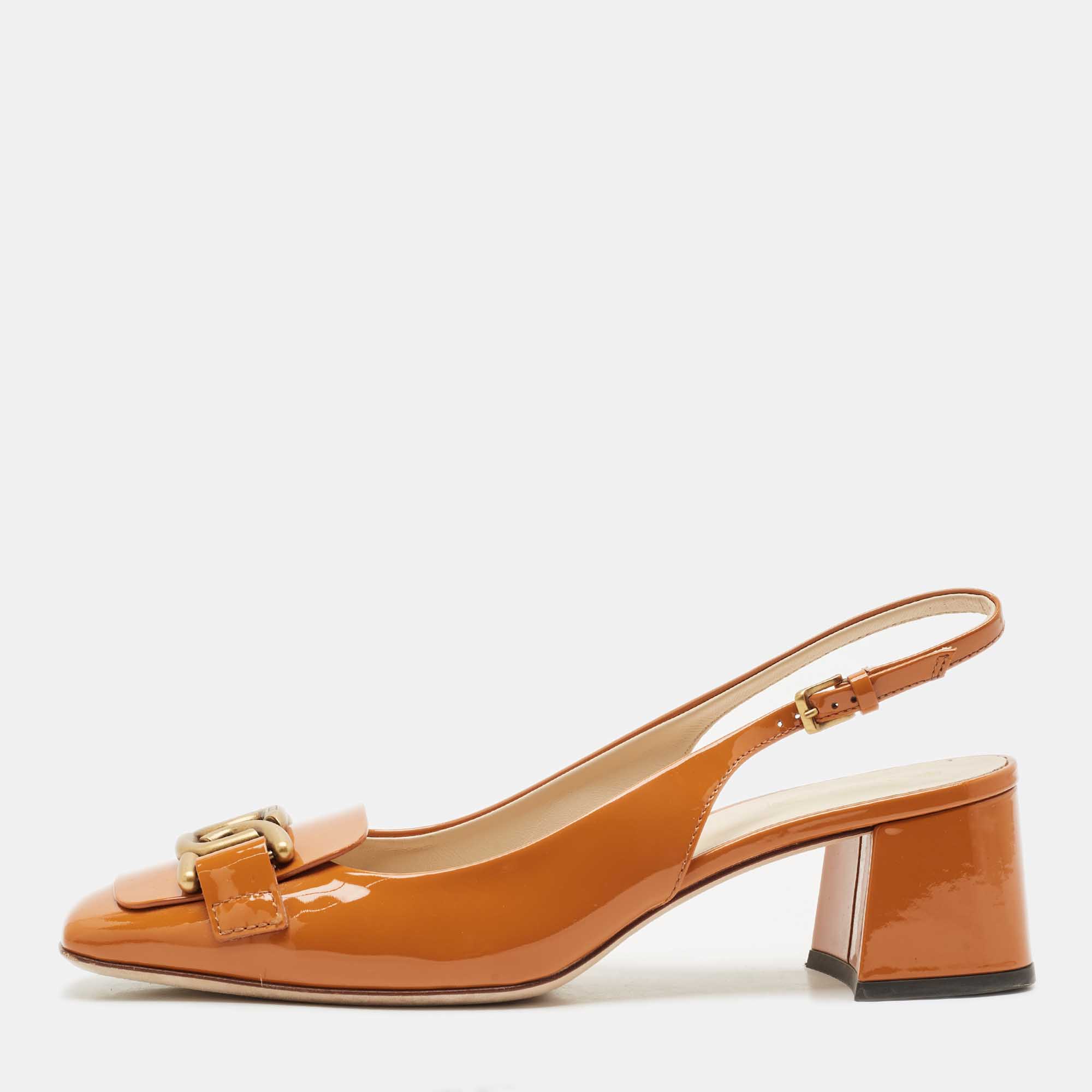 

Tod's Brown Patent Leather Loafers Slingback Pumps Size