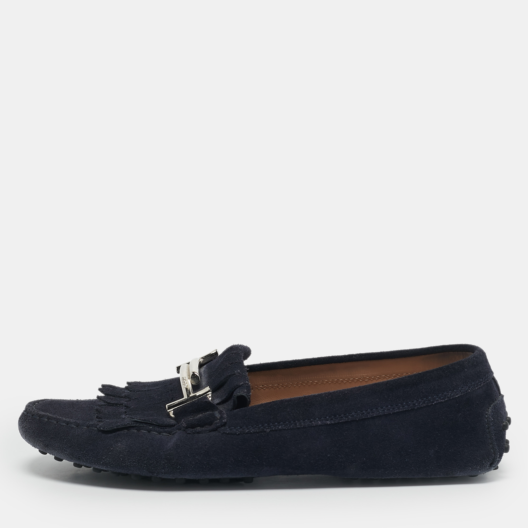 

Tod's Navy Blue Suede Bit Fringe Loafers Size 39,5