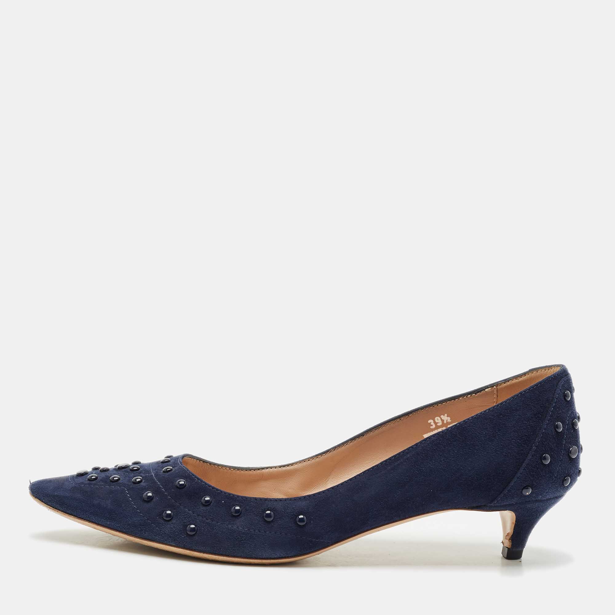 

Tod's navy Blue Suede Studded Ballet Pumps Size