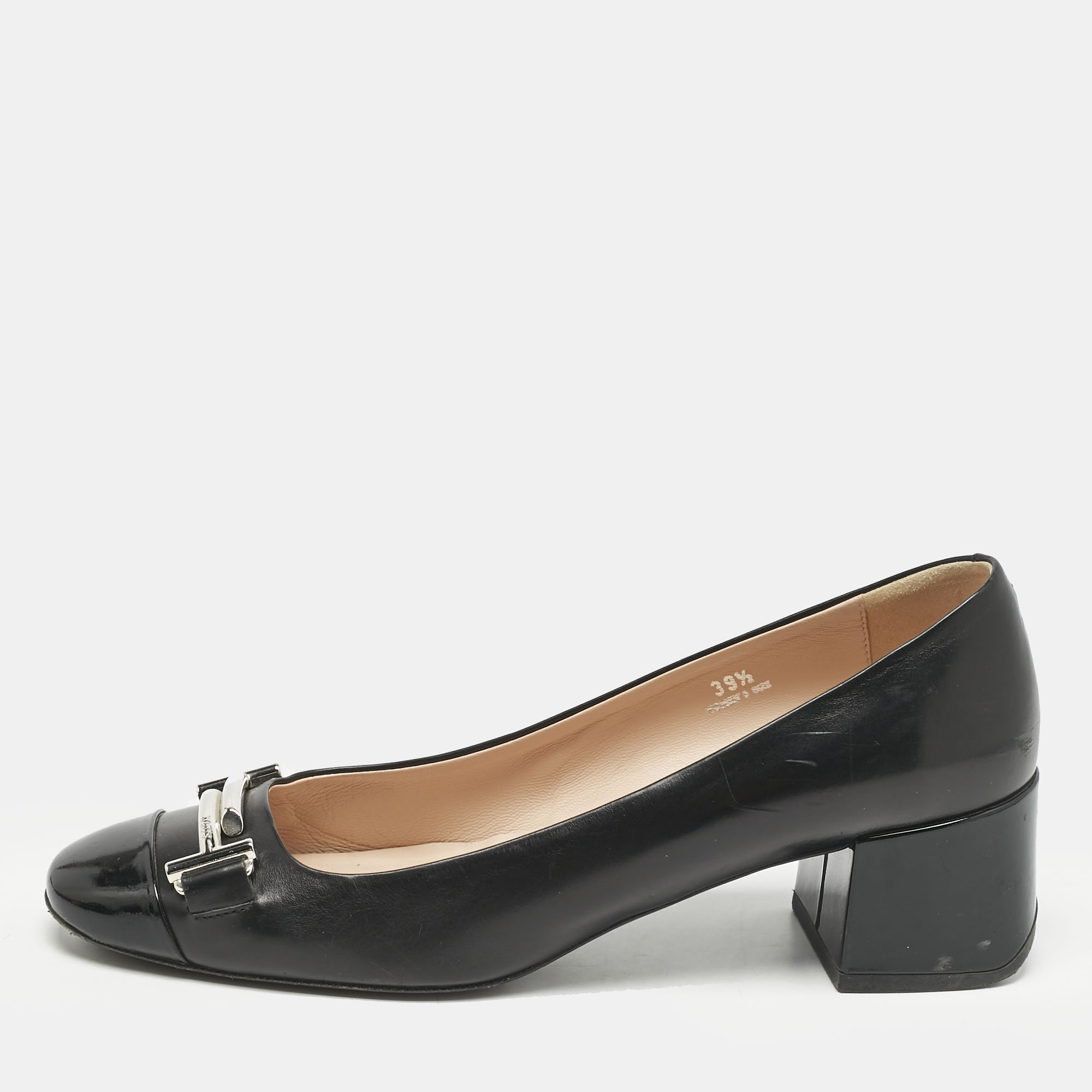 

Tod's Black Leather Double T Court Loafer Pumps Size 39.5