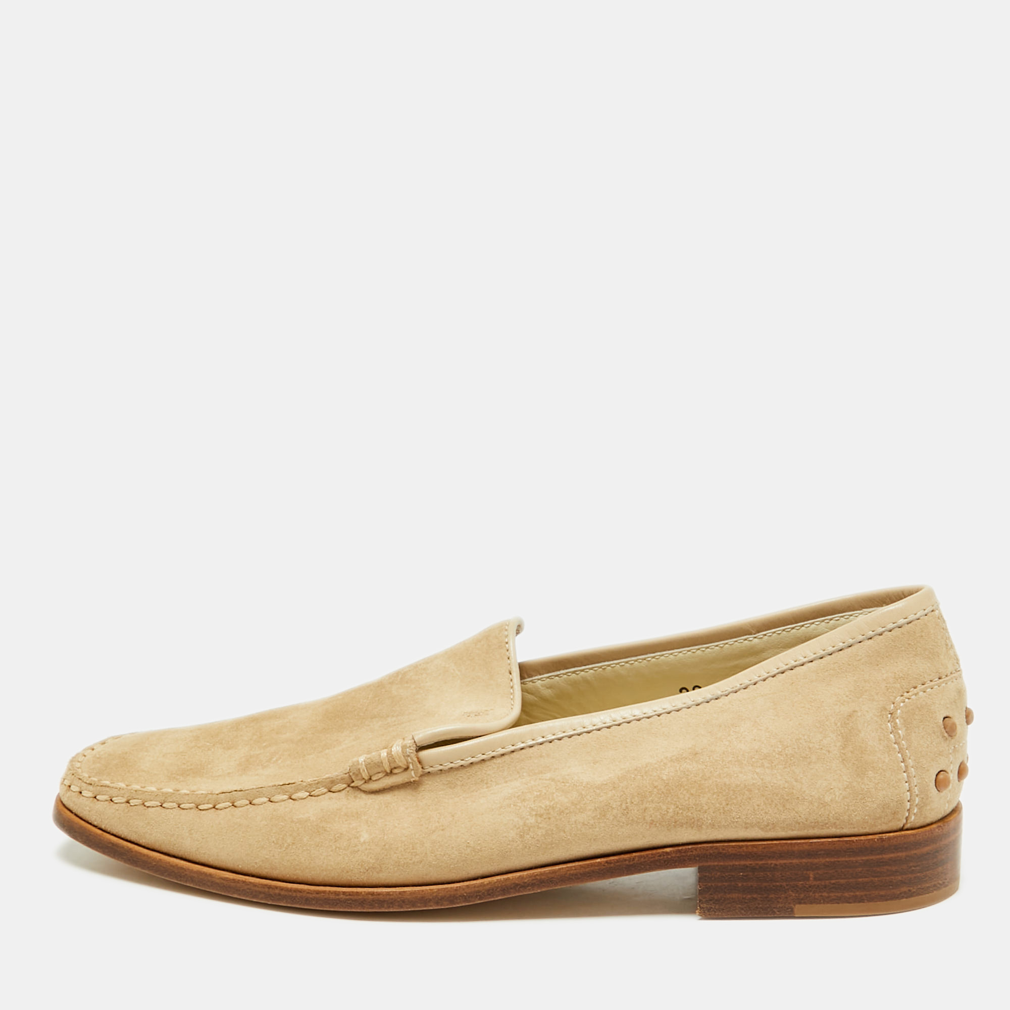 Pre-owned Tod's Beige Suede Slip On Smoking Slippers Size 38