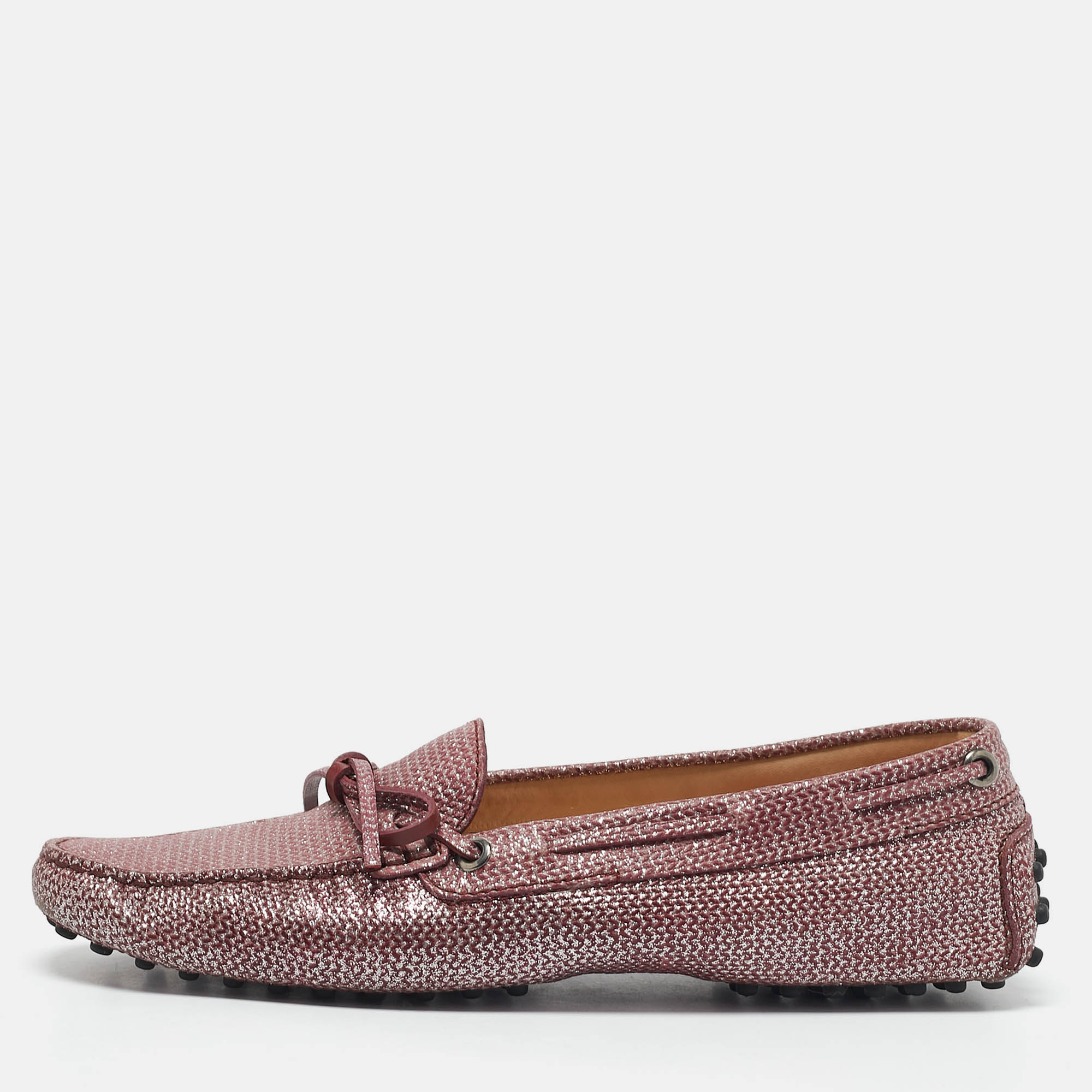 

Tod's Purple Glitter and Leather Slip On Loafers Size