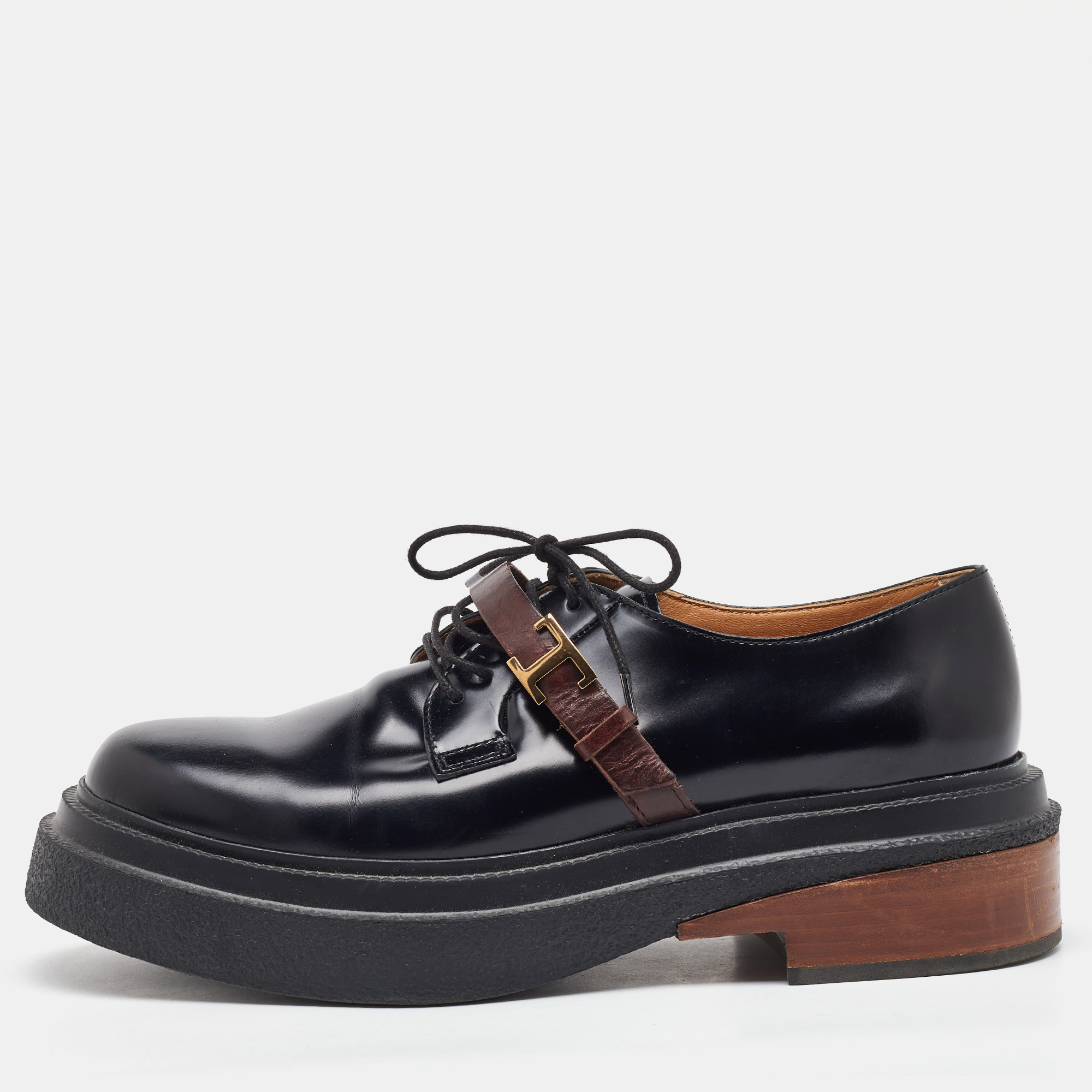 

Tod's Black Leather Lace Up Derby Size