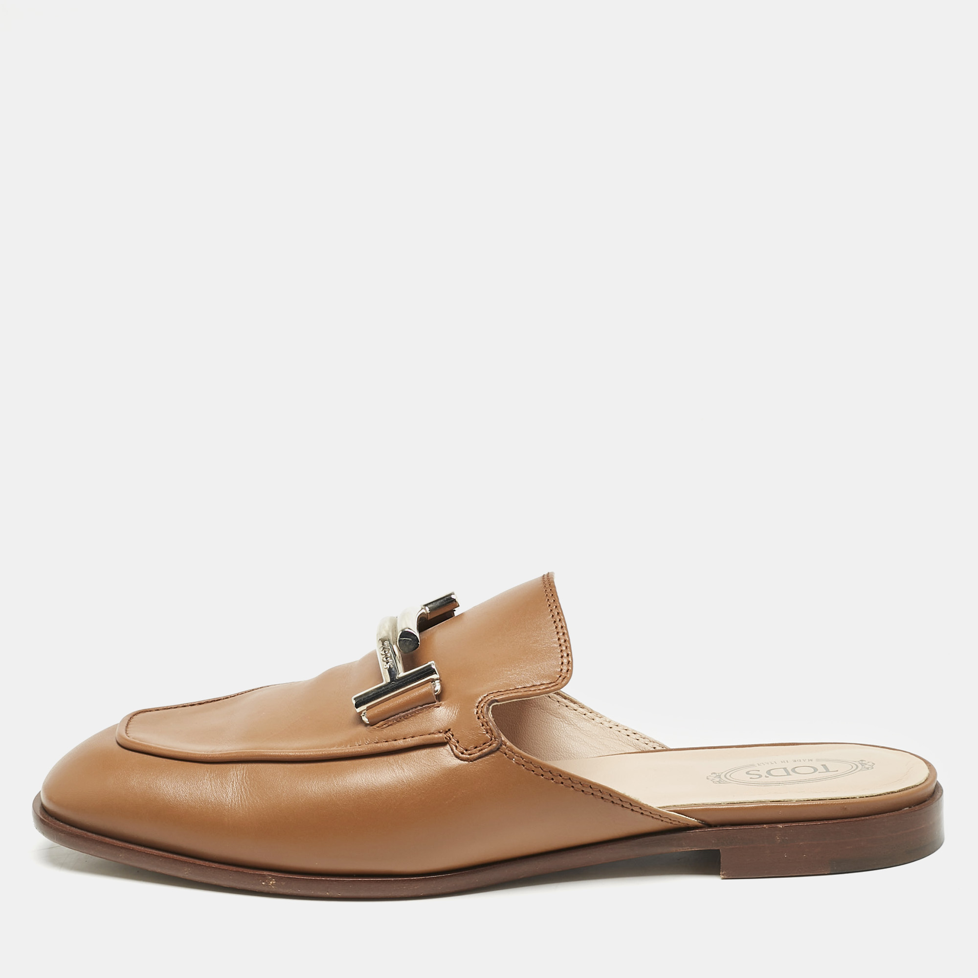 

Tod's Brown Leather Double T Flat Mules Size
