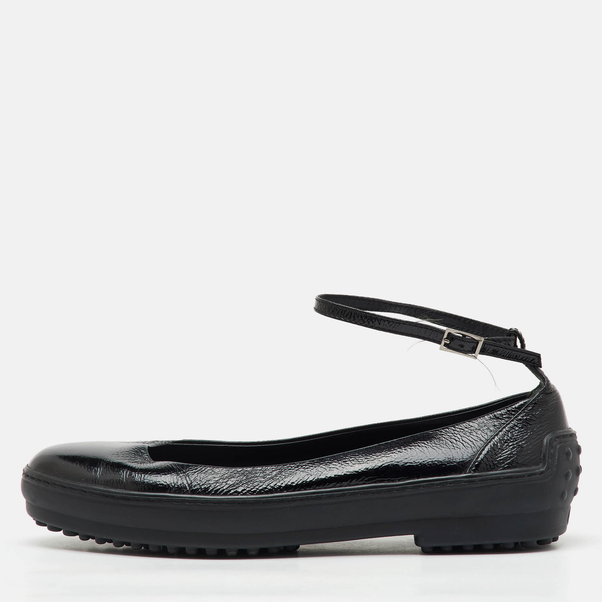 

Tod's Black Patent Leather Ankle Strap Ballet Flats Size