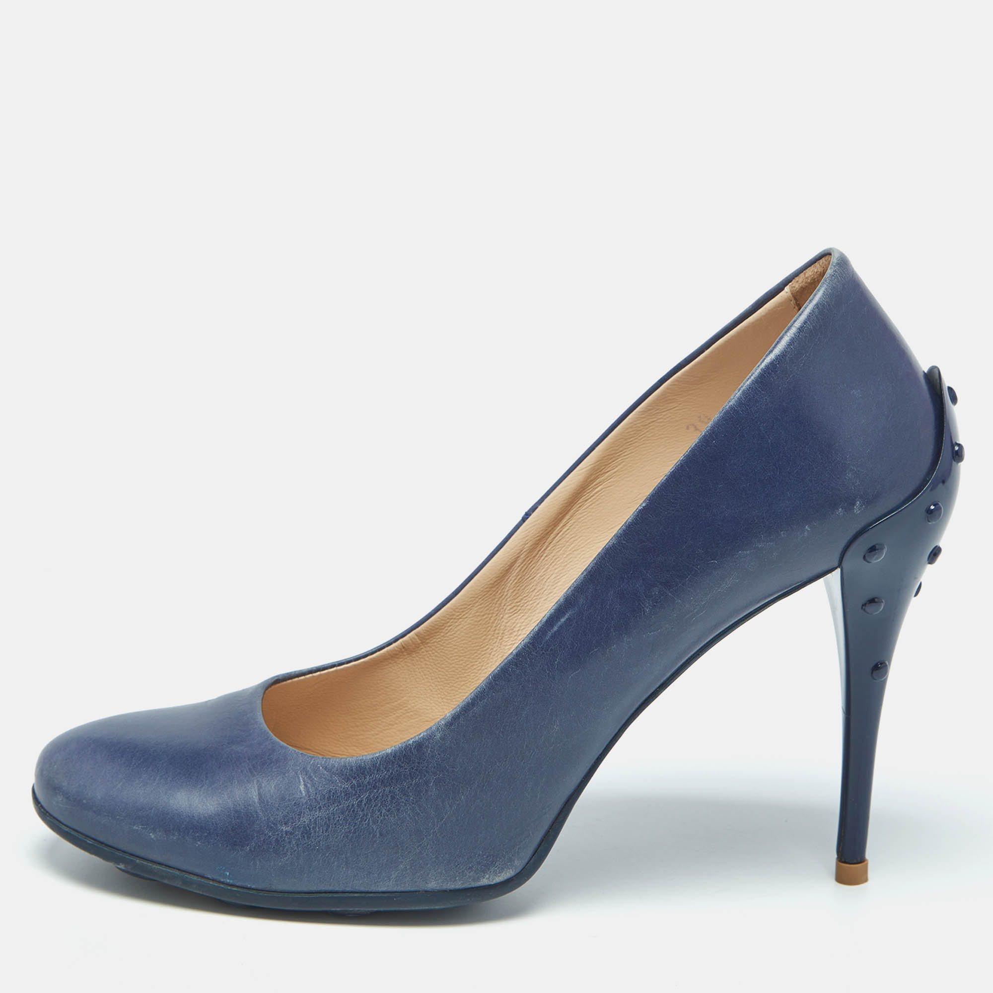 

Tod's Navy Blue Leather Round Toe Pumps Size