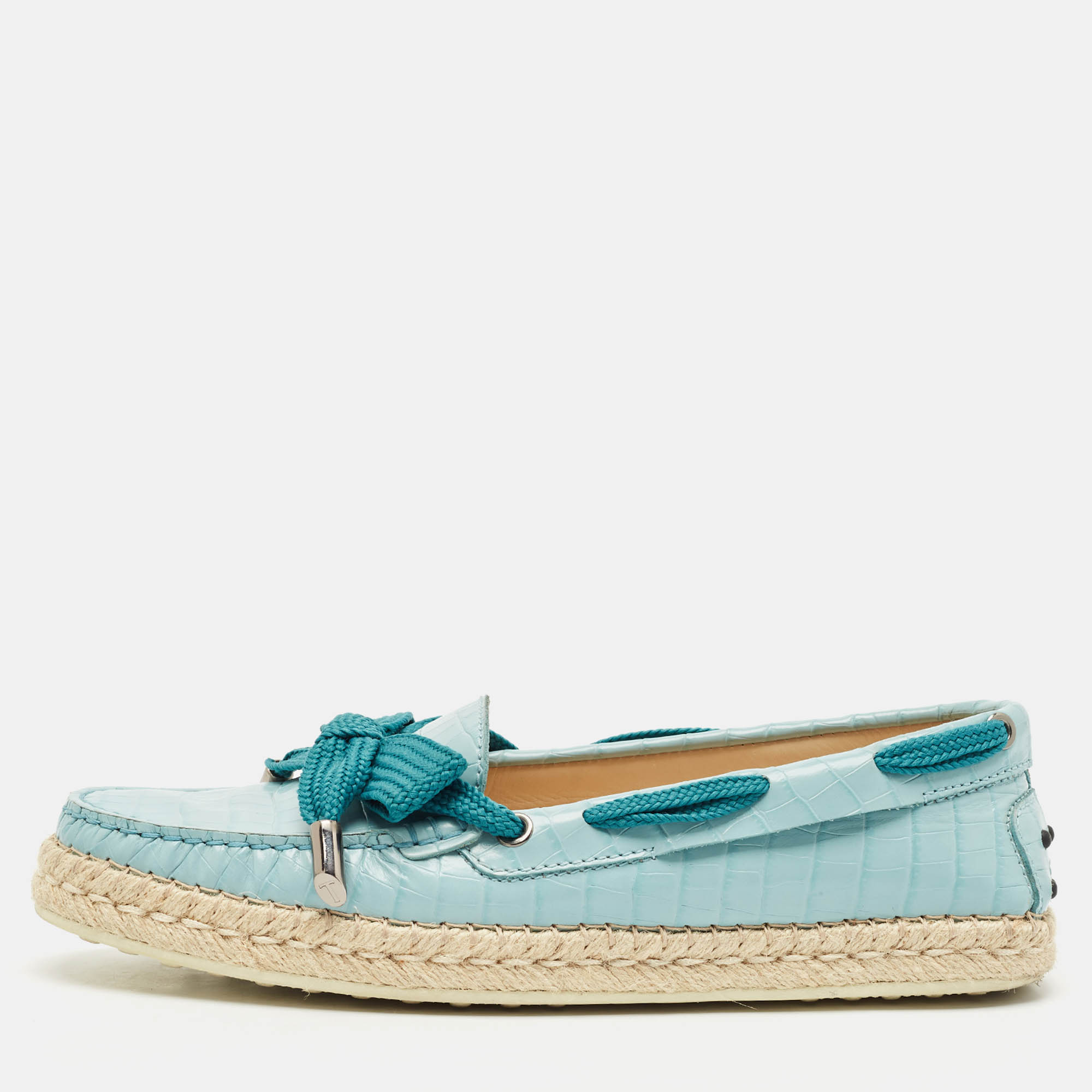 

Tod's Blue Croc Embossed Leather Espadrille Loafers Size