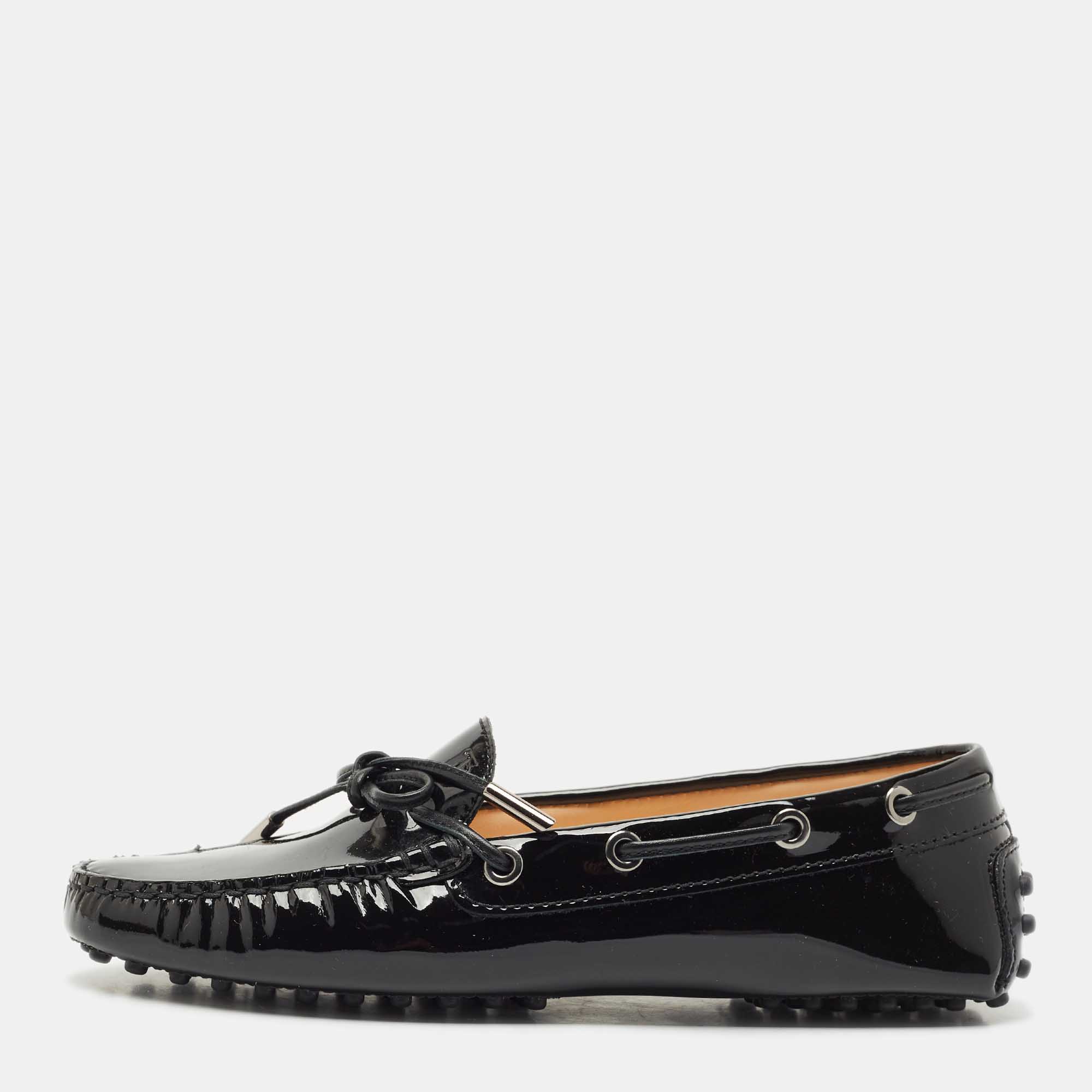 

Tod's Black Patent Leather Bow Slip On Loafers Size